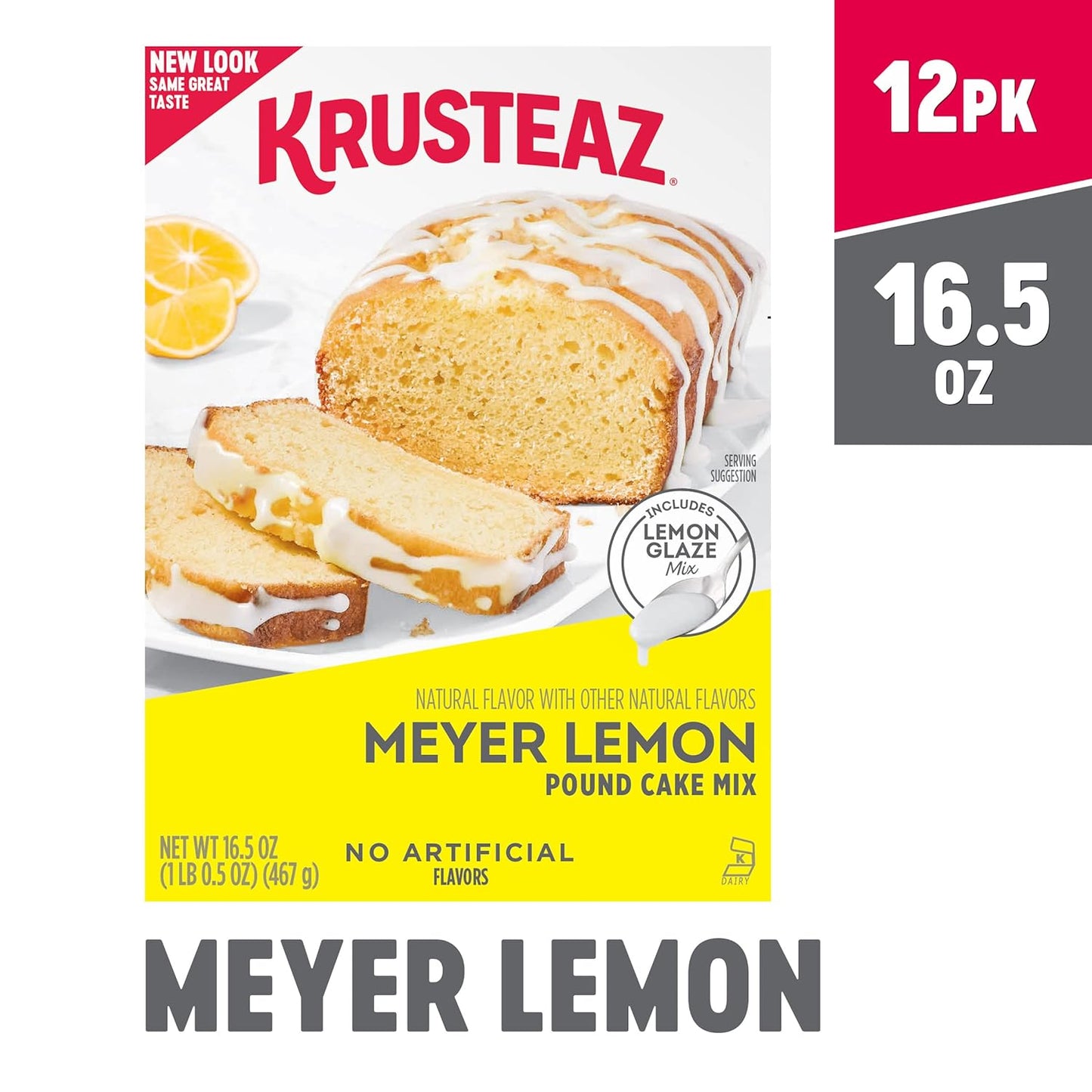 Krusteaz Meyer Lemon Pound Cake Mix with Lemon Glaze Mix, 16.5-Ounce Box (Pack of 12)