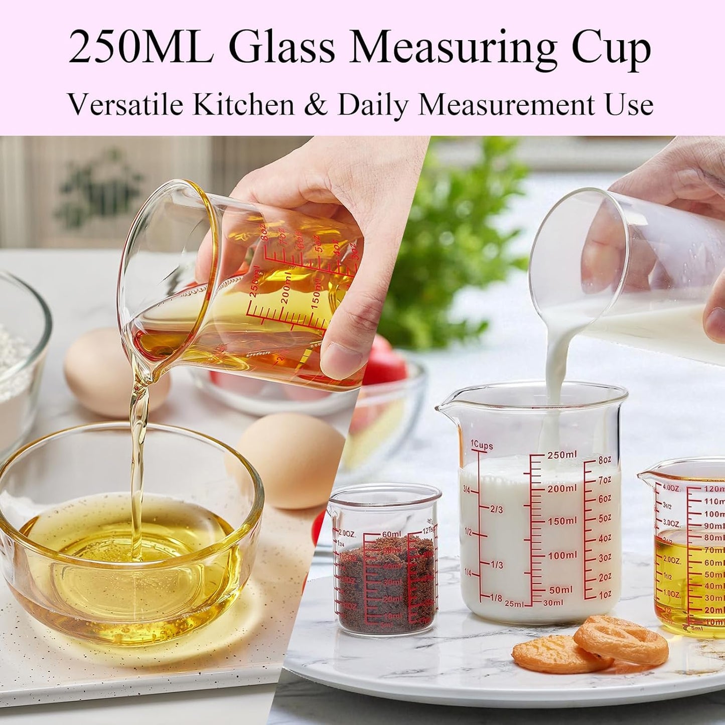 High Borosilicate Glass Measuring Cup Set-V-Shaped Spout,Includes 250ml(8OZ), 500ml(16OZ), and 1000ml(32OZ) Glass Measuring Beaker for Kitchen or Restaurant, Easy to Read