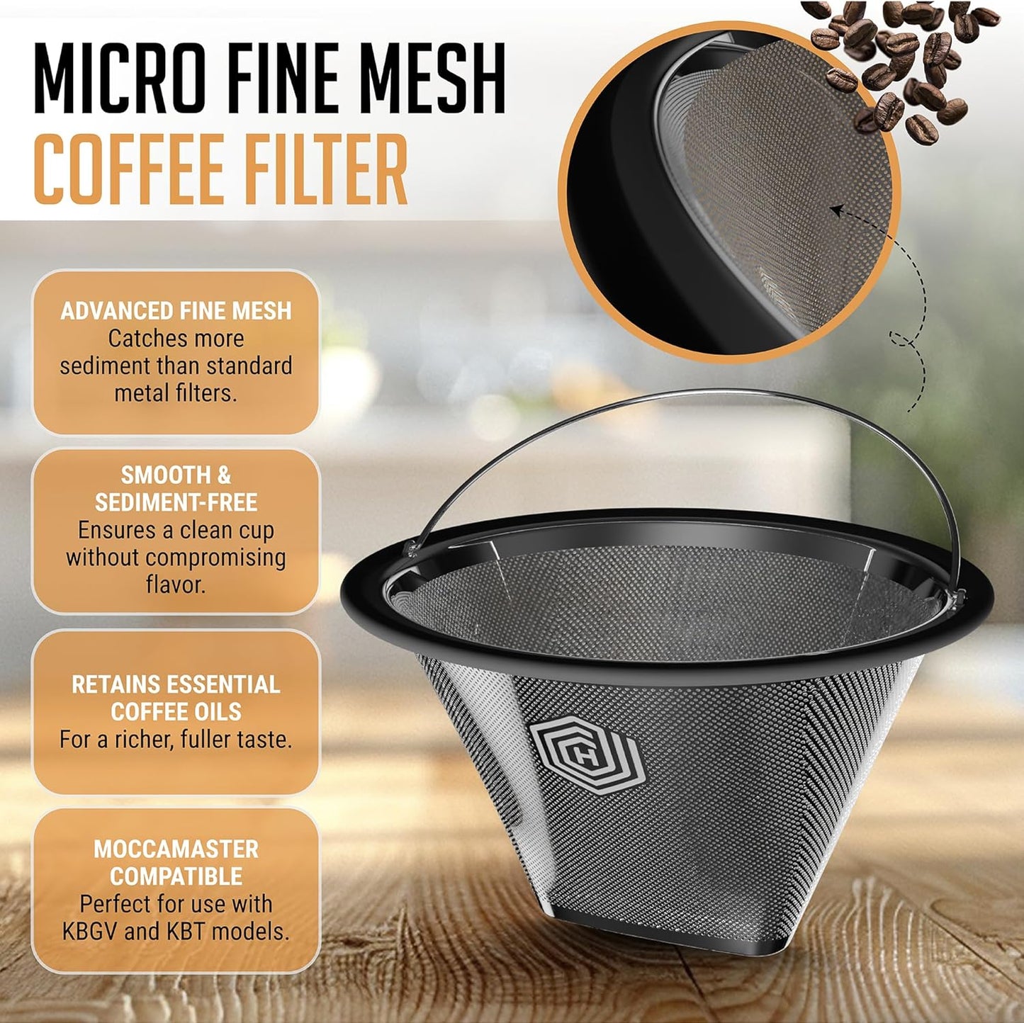 HEXNUB Reusable #4 Coffee Filter for Technivorm Moccamaster KBGV, KBT - Stainless Steel Mesh, Durable Metal Filter for sustainable Brewing