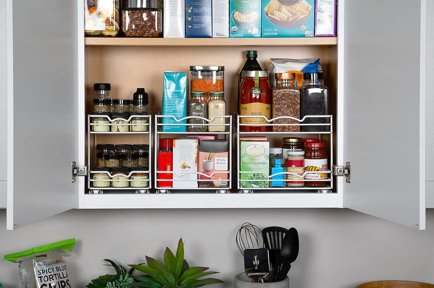 HOLDN’ STORAGE White Spice Rack Organizer for Cabinet, Heavy Duty, Pull Out Spice Rack, Lifetime Limited Warranty, Spice Organization 10.5" W x 10.4" D x 8.8" H - Spice Racks for Inside Cabinets.