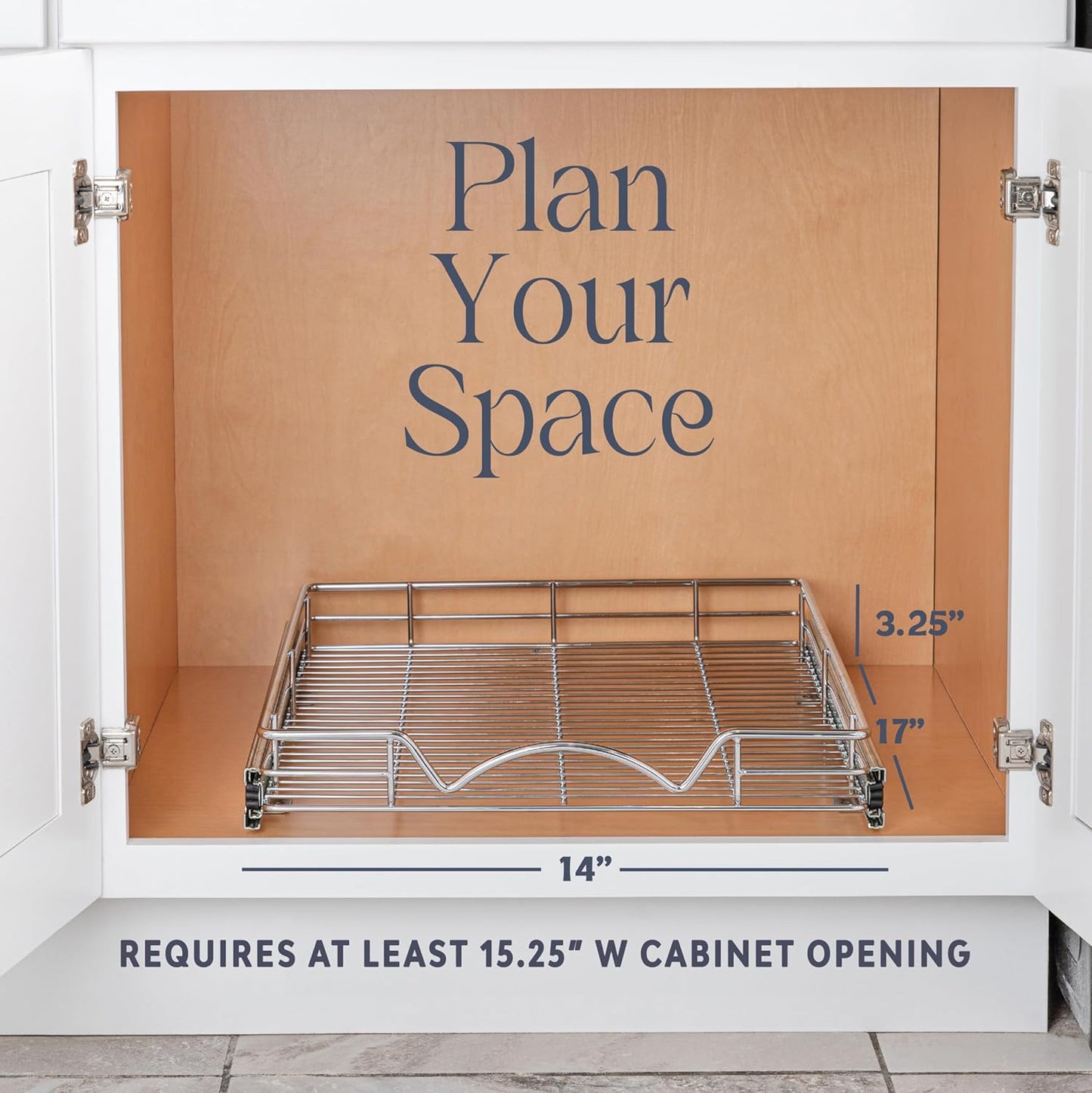 HOLDN’ STORAGE Pull Out Cabinet Organizer - Heavy Duty Steel with Smooth Slide-Out Drawers, Chrome Finish - 14" W x 17" D Basket, Fits 15.25" Cabinet Opening