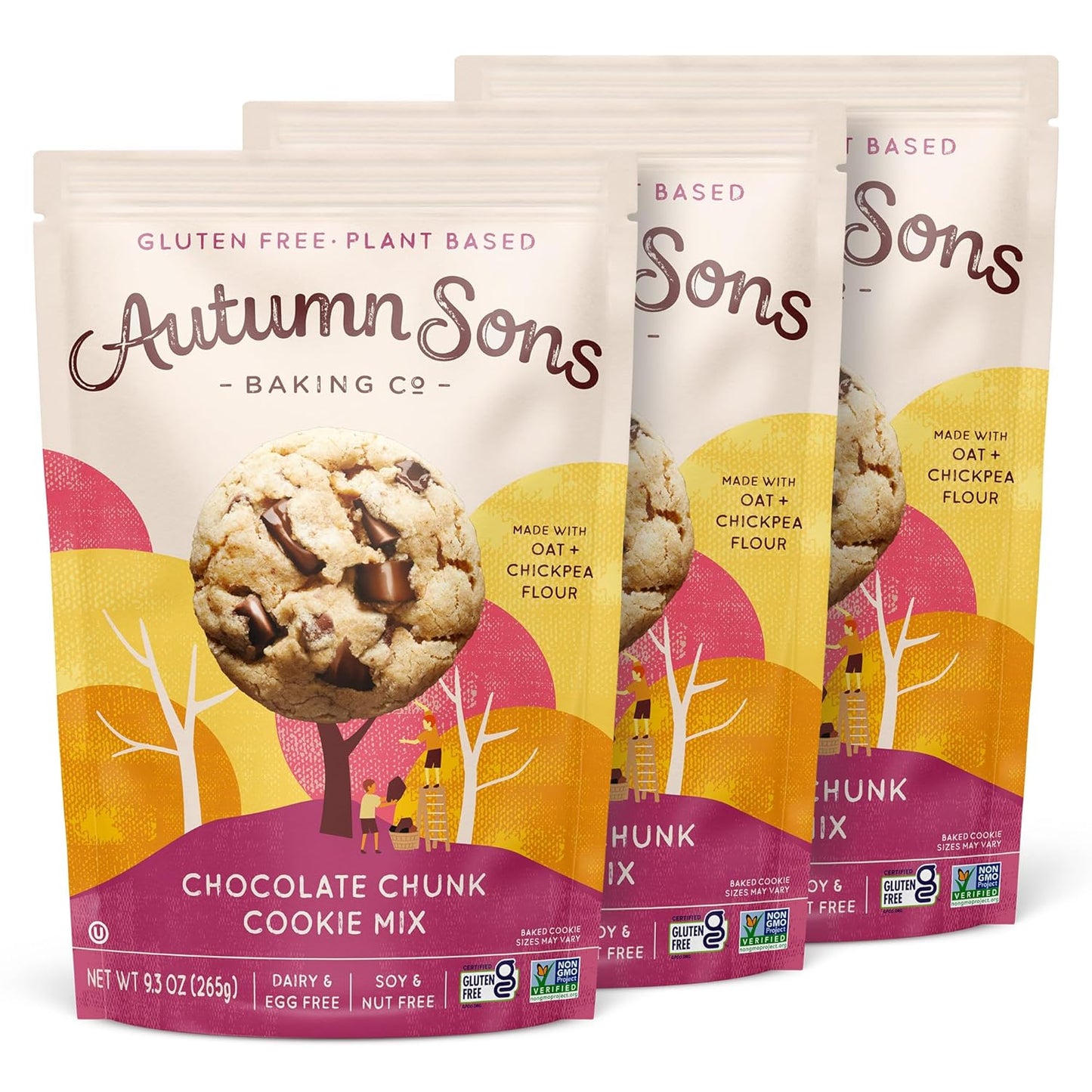Autumn Sons Baking Co. Gluten Free Chocolate Chunk Cookie Mix. Vegan Plant Based Baking Mix. Free From 11 Common Allergens. Dairy Free, Nut Free, Soy Free, Non GMO 9.3 oz (Pack of 3)