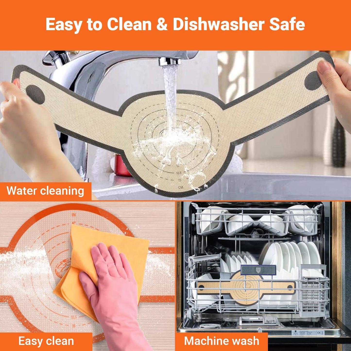 Silicone Bread Sling for Dutch Oven - 2 Pcs Non-Stick & Easy to Clean Reusable Silicone Bread Baking Mat Set with Extra Long Handles, Easy to Transfer Sourdough Bread, Gray, Orange