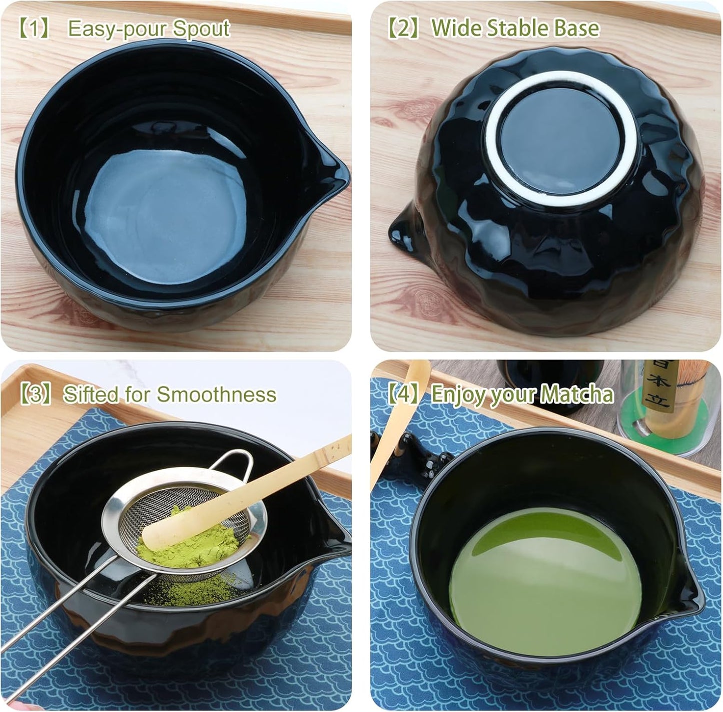 11 PCS Matcha Set Whisk and Bowl, Black Matcha Kit Set with Scoop & Holder,Ceramic Japanese matcha Tea set, Complete Gift set,Making Breakfast,Latte for Friend,Family,Tea Lovers