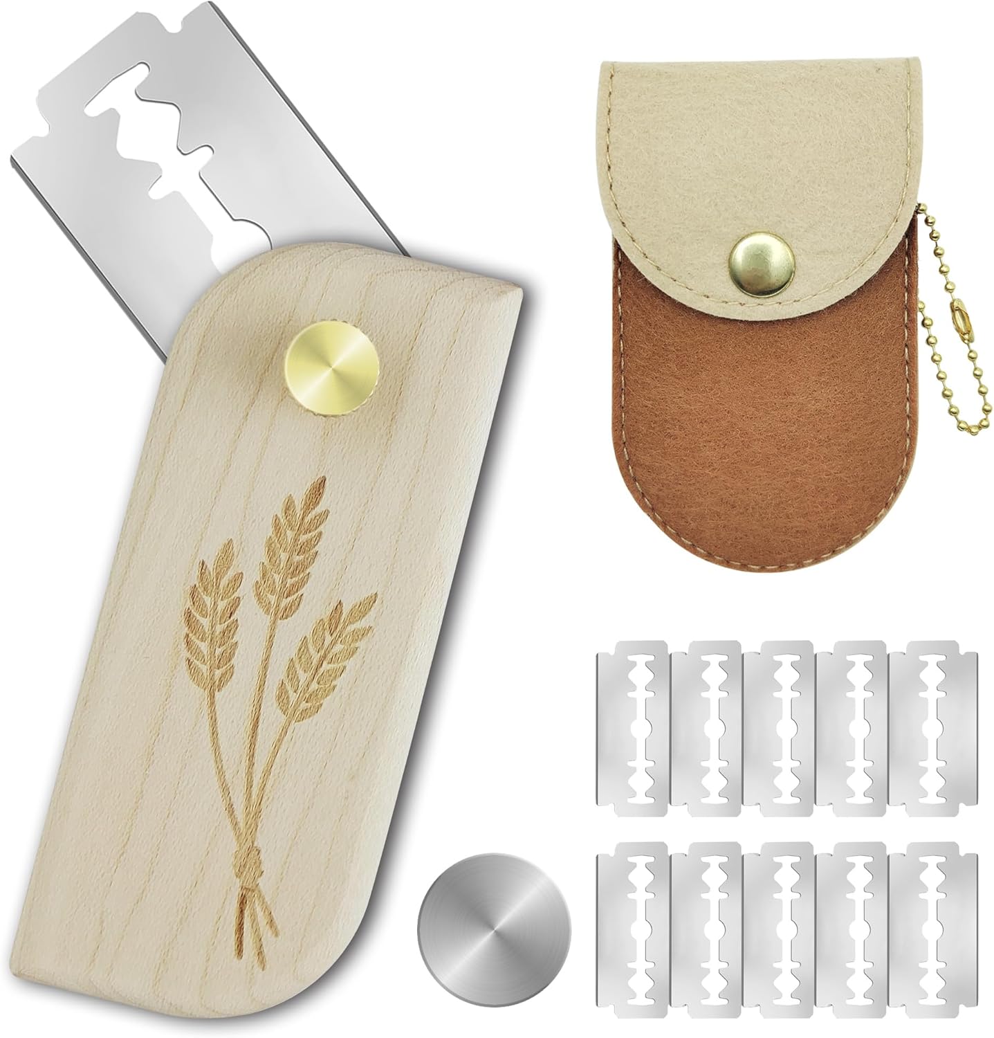 Magnetic Bread Lame Sourdough Scoring Tool Easy Scoring Knife for Bread Baking Scorer Cutter for Homemade Slashing with 10 Razor Blades - Storage Bag Included - Ergonomic Handle - Maple