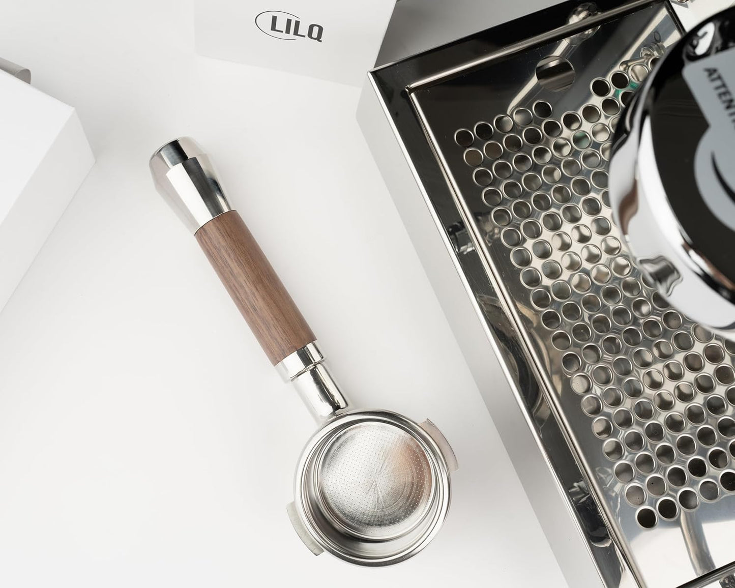 LILQ 58mm Bottomless Naked 2 Ears Portafilter Compatible with E61 Grouphead Machines– Includes 18–20g Basket (WalnutV2Fusion, 58mm For E61)