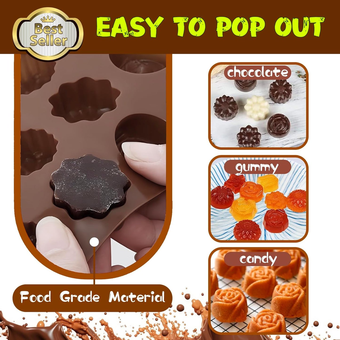 Rose Flower Shaped Silicone Chocolate Molds,BPA Free & Non-stick Silicone Tray for Hard Candy Caramels Jello Gummy Truffles Ice Cubes Soap - 4 Pack