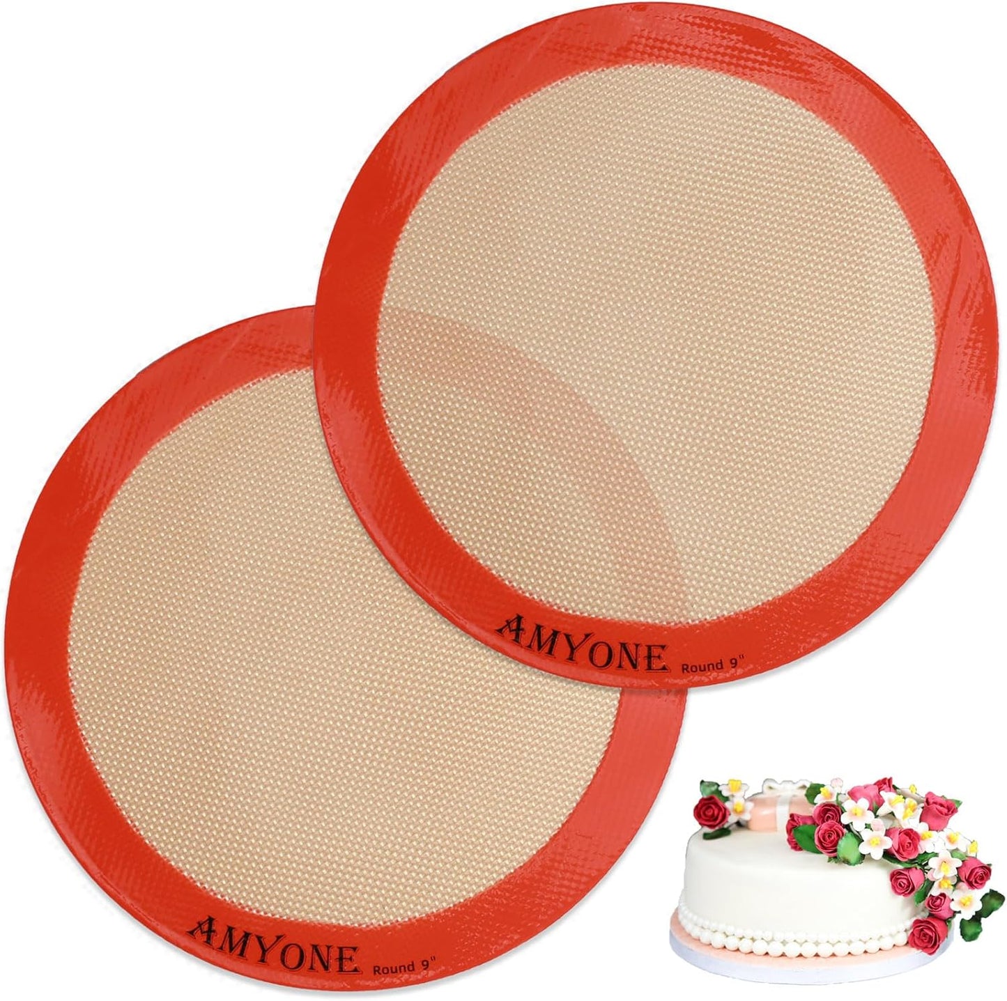 Silicone Baking Mats, 2 PCS Round Silicone Mats for 9 Inch Cake Pan, Non-Stick Reusable Cookie Sheet Liners for Baking Pans for Cake/Bread/Pizza/Macaron/Pastry/Cookie/Bun/Pie