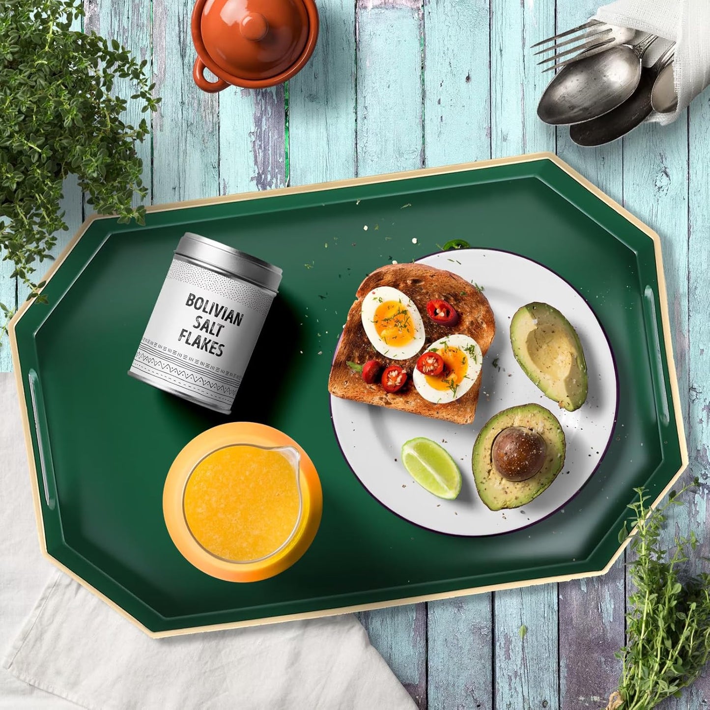 Green Decorative Tray with Handles, Versatile Serving Tray for Coffee Table, Ottoman, Ideal for Serving, Displaying, Organizing, 15.7"*10.2"*1.57"