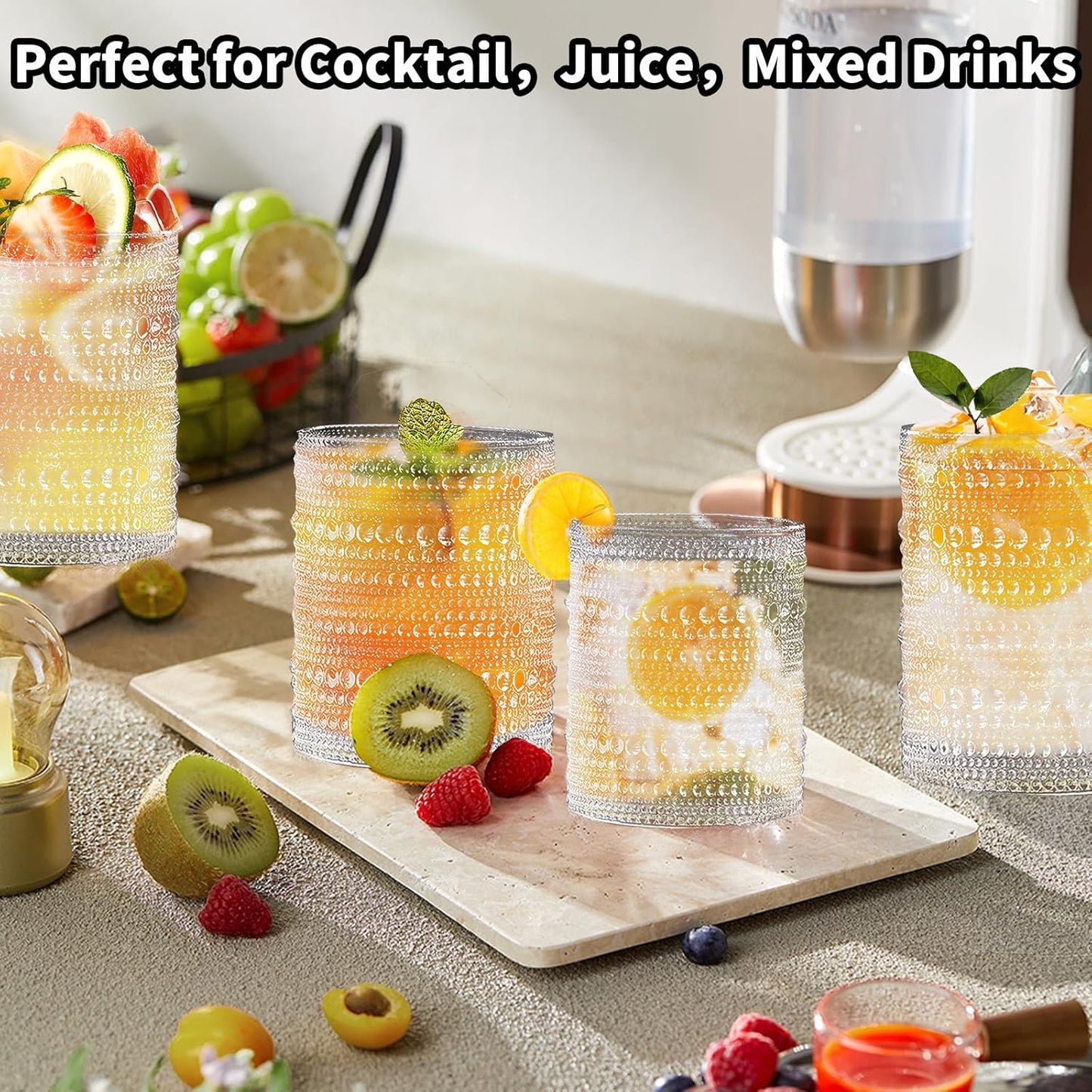 Hobnail Drinking Glasses,12 oz Glasses Drinking Set of 6,Vintage Glassware,Whiskey/Cocktail/Juice/Beer/Water/Kitchen Glasses for Bar Tumbler Glassware,Vasos De Vidrio Glass Cups Set for Mixed Drinks