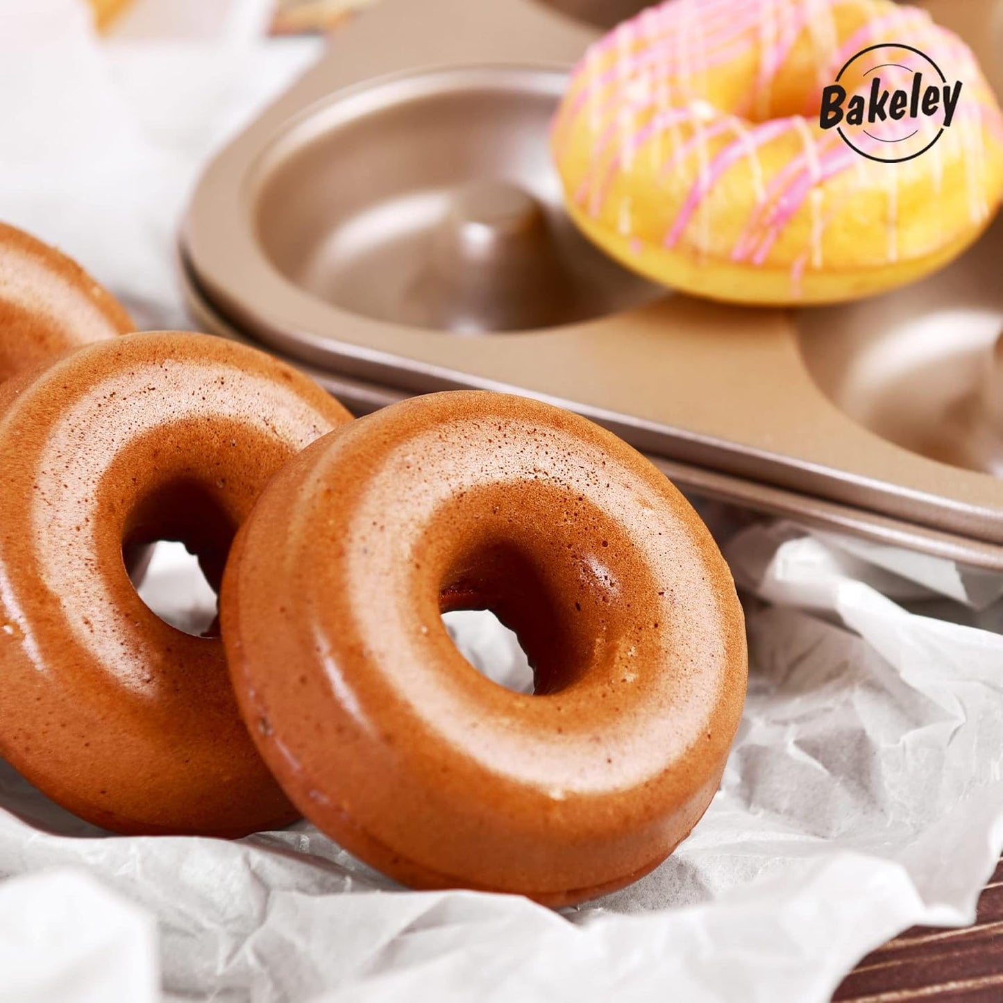 Donut Pan Cake Mold, 6-Cavity Non-Stick Ring Doughnut Bakeware for Oven Baking (Champagne Gold)