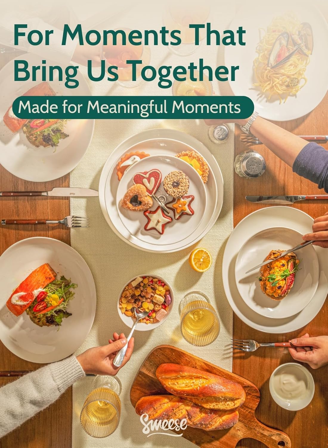 Sweese Porcelain 11 Inch Dinner Plates Set of 6 - White Dinner Plates - Dishwasher, Microwave, Oven Safe, Scratch Resistant