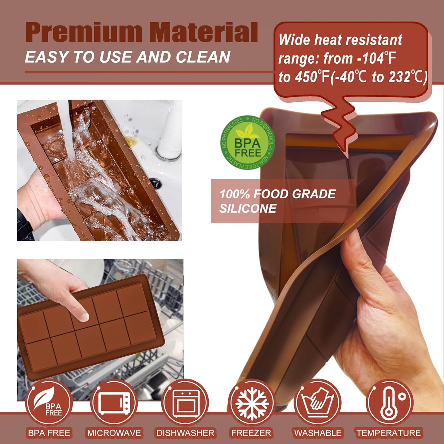 2 Pack Deep Chocolate Bar Molds Silicone,Large Stuffed Dubai Pistachio Deep Bar Moulds Kit 1 Inch Thick Big,for Homemade Making Bar Candy Bar Bpa Free DIY.