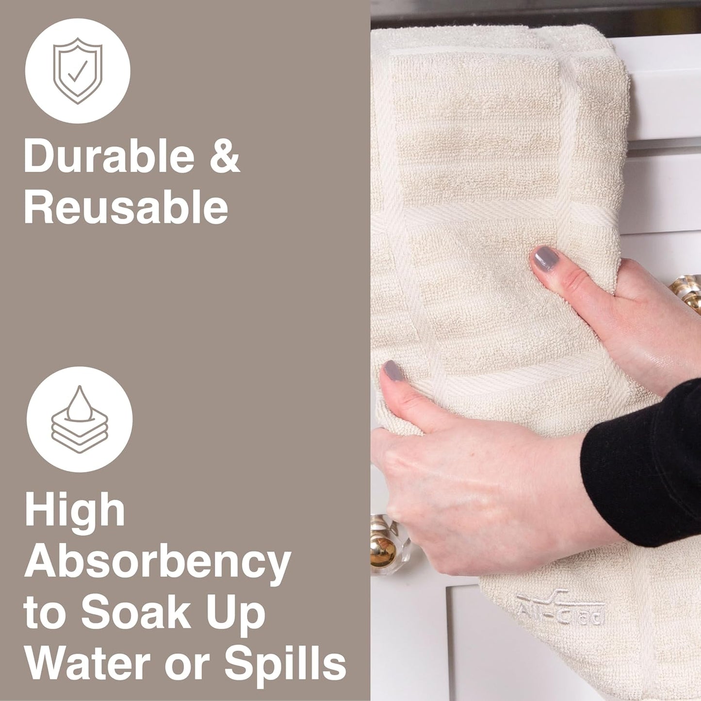 All-Clad Solid Kitchen Towels: Highly Absorbent, Super Soft Long Lasting - 100% Cotton, 17"x30" Tea Towels for Cleaning & Drying Dishes, Pans, Glassware, or Countertops, (2-Pack), Almond