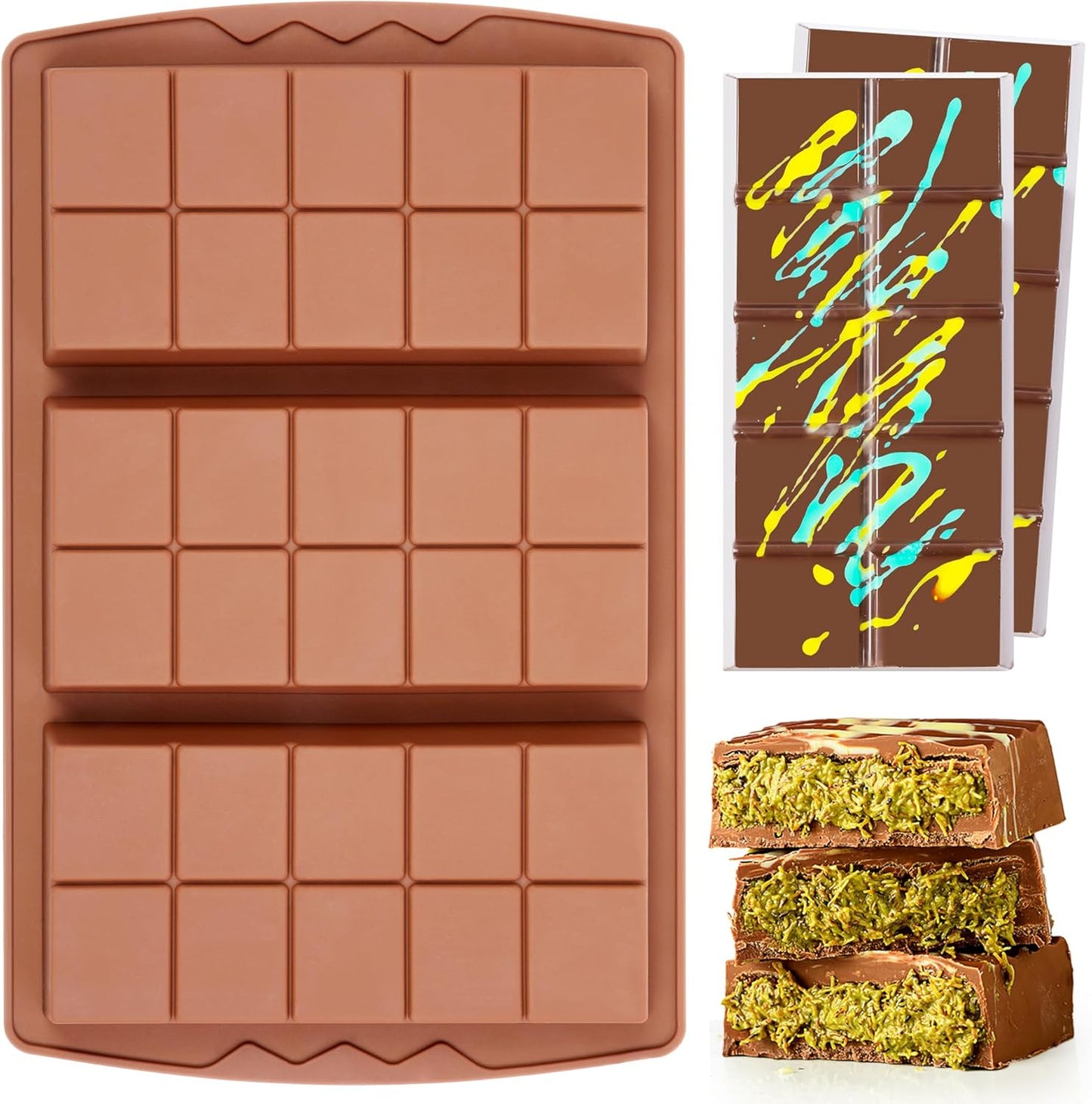 1 Pc Chocolate Bar Mold Deep Large Chocolate Molds Silicone Break Apart Thick Silicone Molds for Candy Bar (10 Snap)