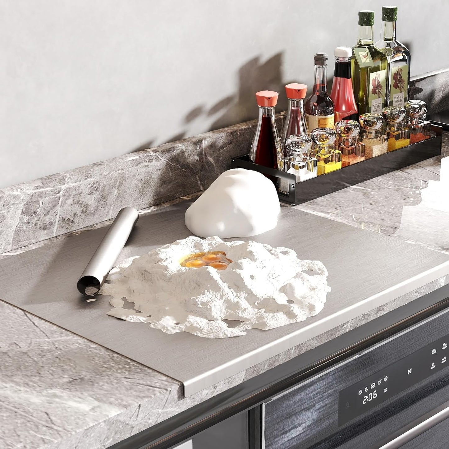 Nisorpa 304 Stainless Steel Cutting Board with Lip, Large Chopping Board for Kitchen with Rolling Pin, Cutting Boards for Chopping Meat, Vegetables, Fruits, Cheese, Bread, 35.4"Lx19.7"W