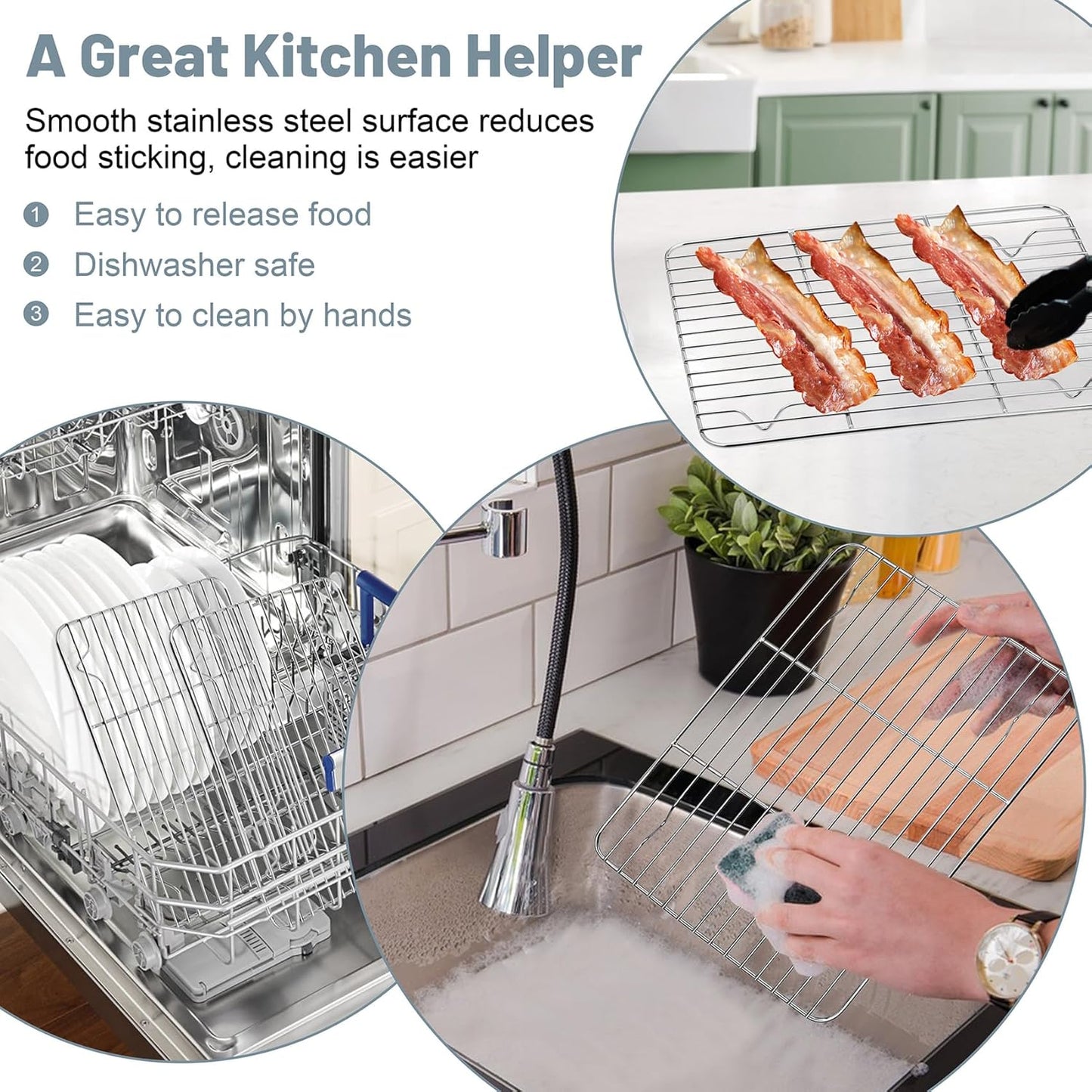 TeamFar Cooling Rack, 9.75” x 7.5” Stainless Steel Wire Baking Rack for Cooking Roasting Grilling, Fit for Oven Pan, Oven & Dishwasher Safe, Non-toxic & Heavy-Duty, 2PCS