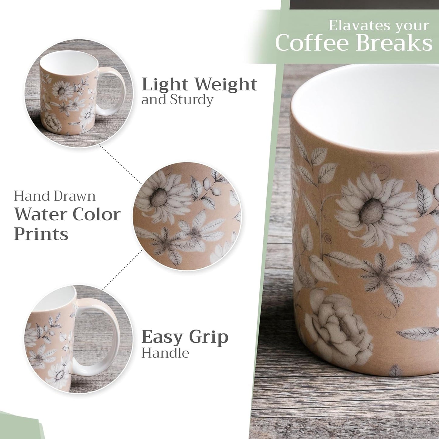 Maison d' Hermine Coffee Mug with Handles Fine Bone China Mugs Pack of One Tea Cups for Hot Beverages Cappuccino Latte Home Restaurant Office Perfect for Gift (Pretty Autumn - Mono Autumn, 12 Ounce)