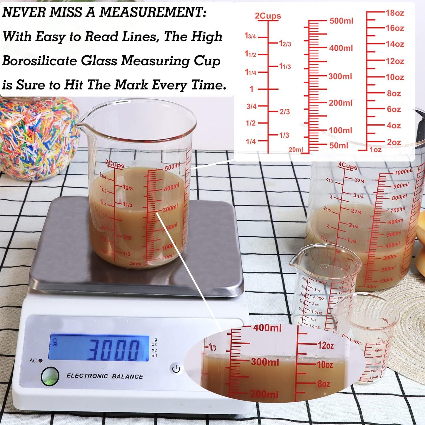 High Borosilicate Glass Measuring Cup-V-Shaped Spout,Glass Measuring Beaker for Kitchen or Restaurant, Easy to Read, 500 ML (16 Oz, 2 Cup)