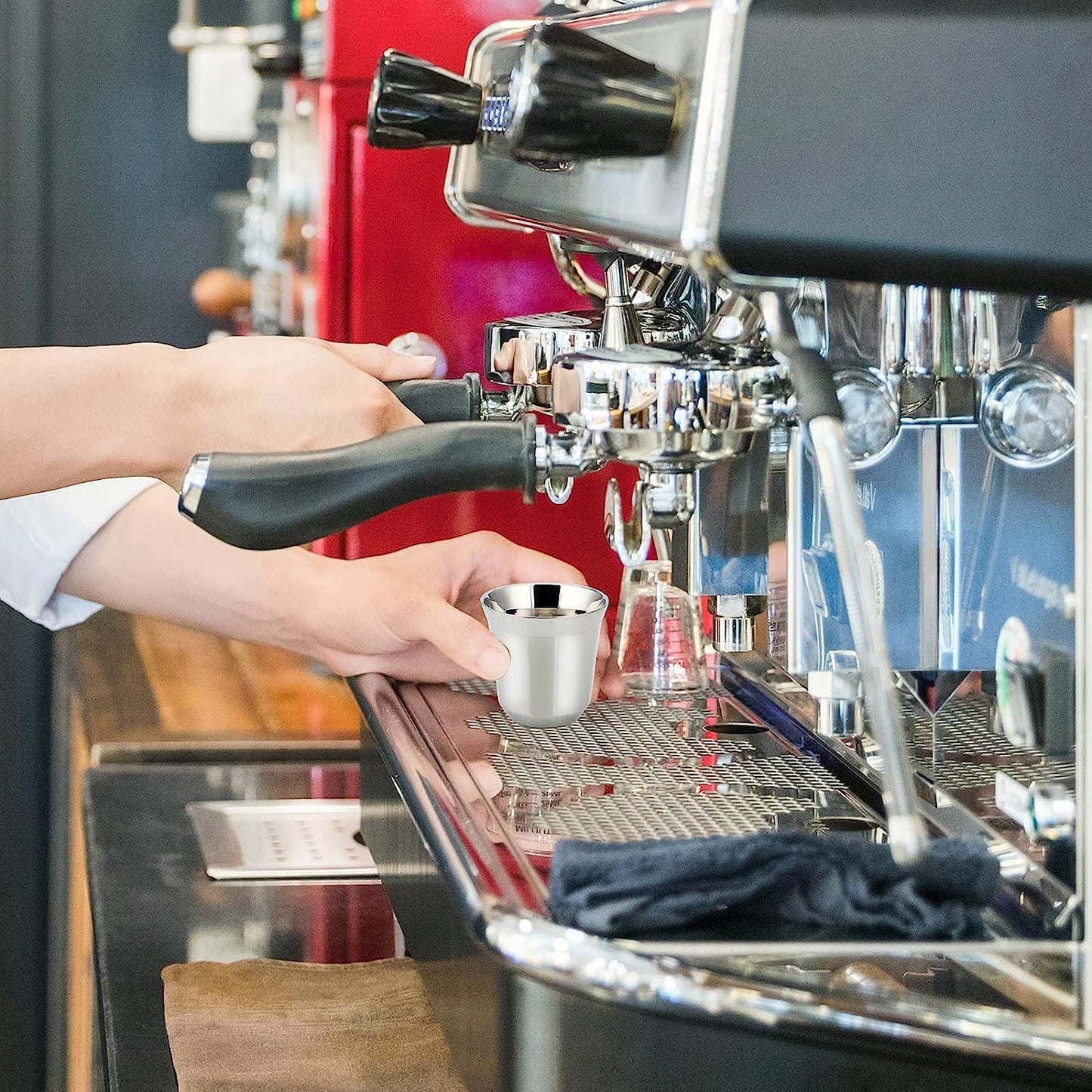 Easyworkz Stainless Steel Espresso Cup 2pcs Set Double Wall Insulated Metal Demitasse Cups 2.5 oz