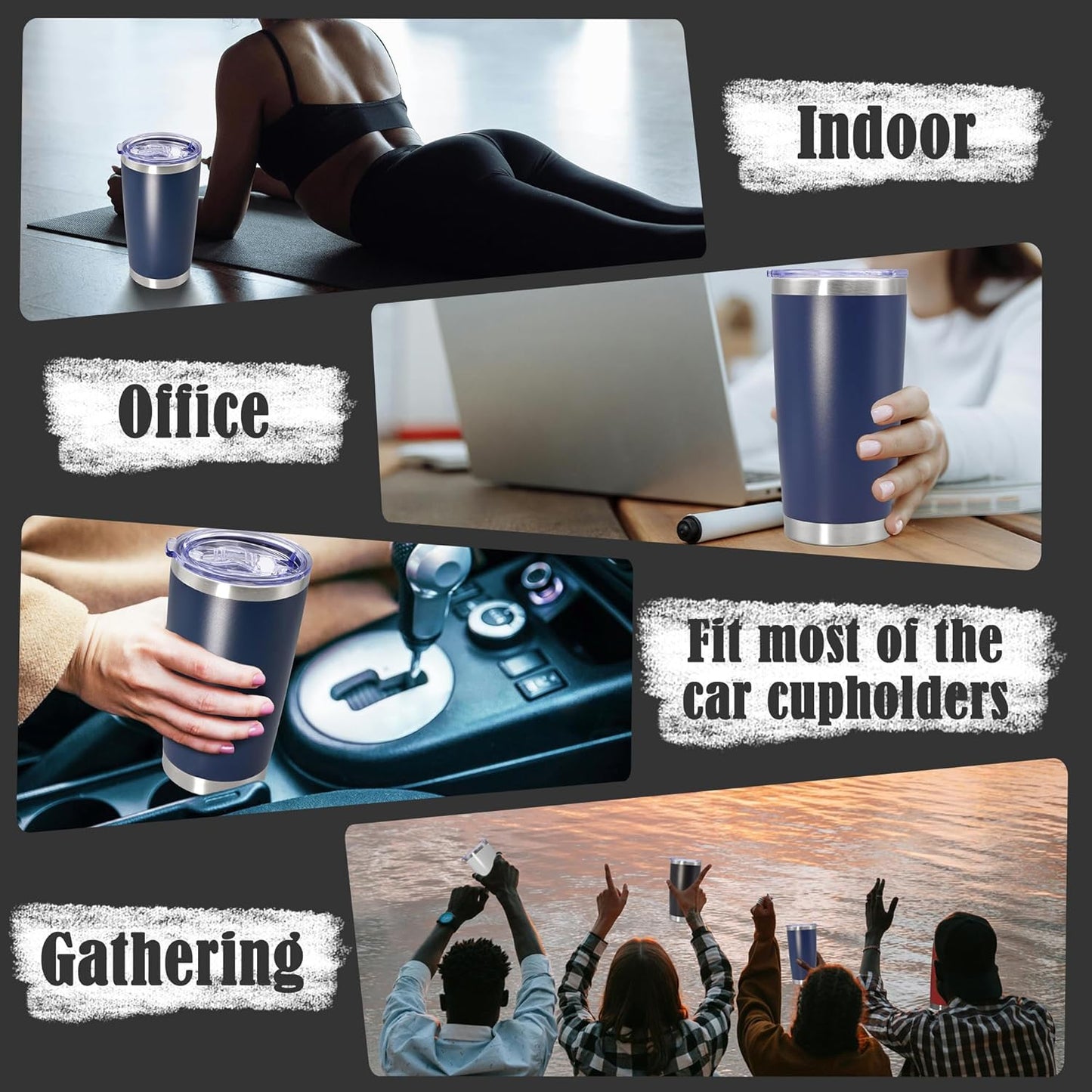 20 oz Tumbler Coffee Tavel Tumblers Bulk with Lid Stainless Steel Double Wall Vacuum Insulated Mug Powder Coated Cups fit Car Cupholder for Hot and Cold - Navy, 12Pack