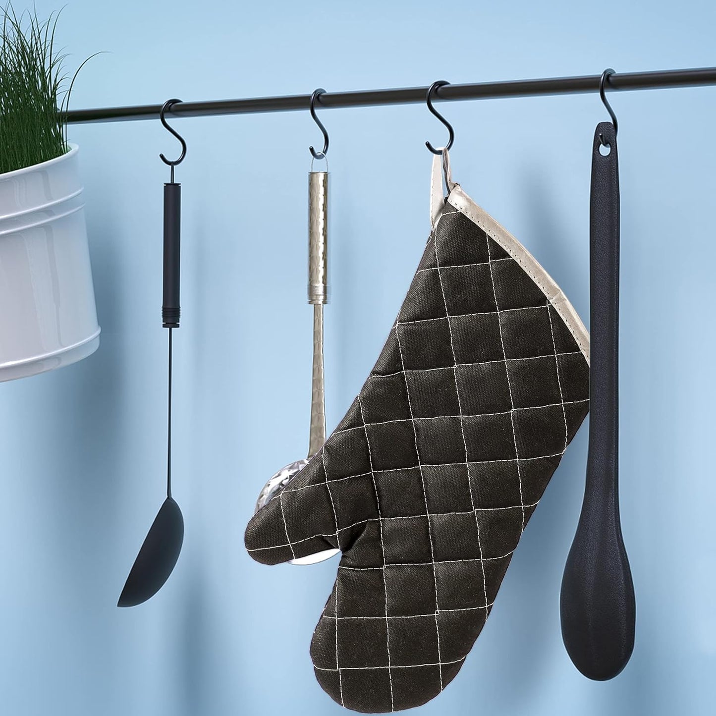 Oven Mitts Flame Retardant Mitts Heat Resistant to 425 °F 15 Inch Kitchen Mitt Black Color 2-Pack