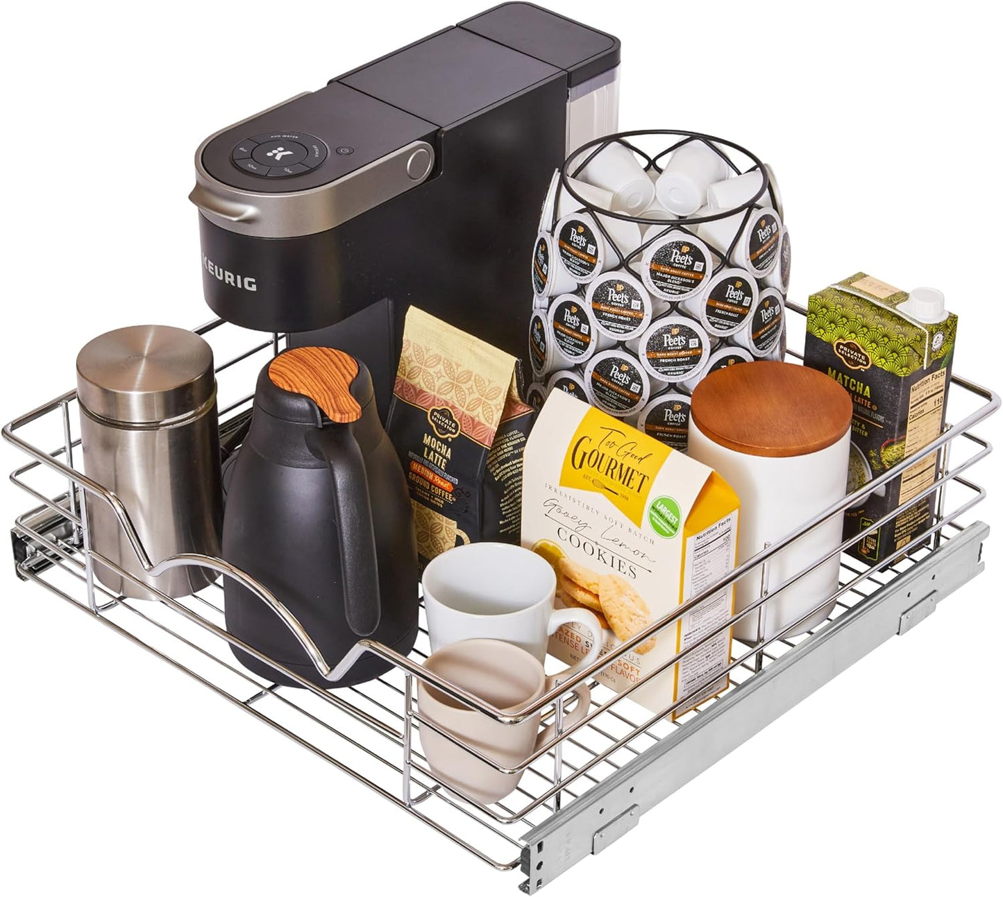 HOLDN’ STORAGE Heavy-Duty Premium Collection Pull Out Cabinet Organizer, Cabinet Drawer Slide Outs, Lifetime Limited Warranty - Basket Size 20" W x 21" D x 5" H, Anti-Rust Chrome Finish