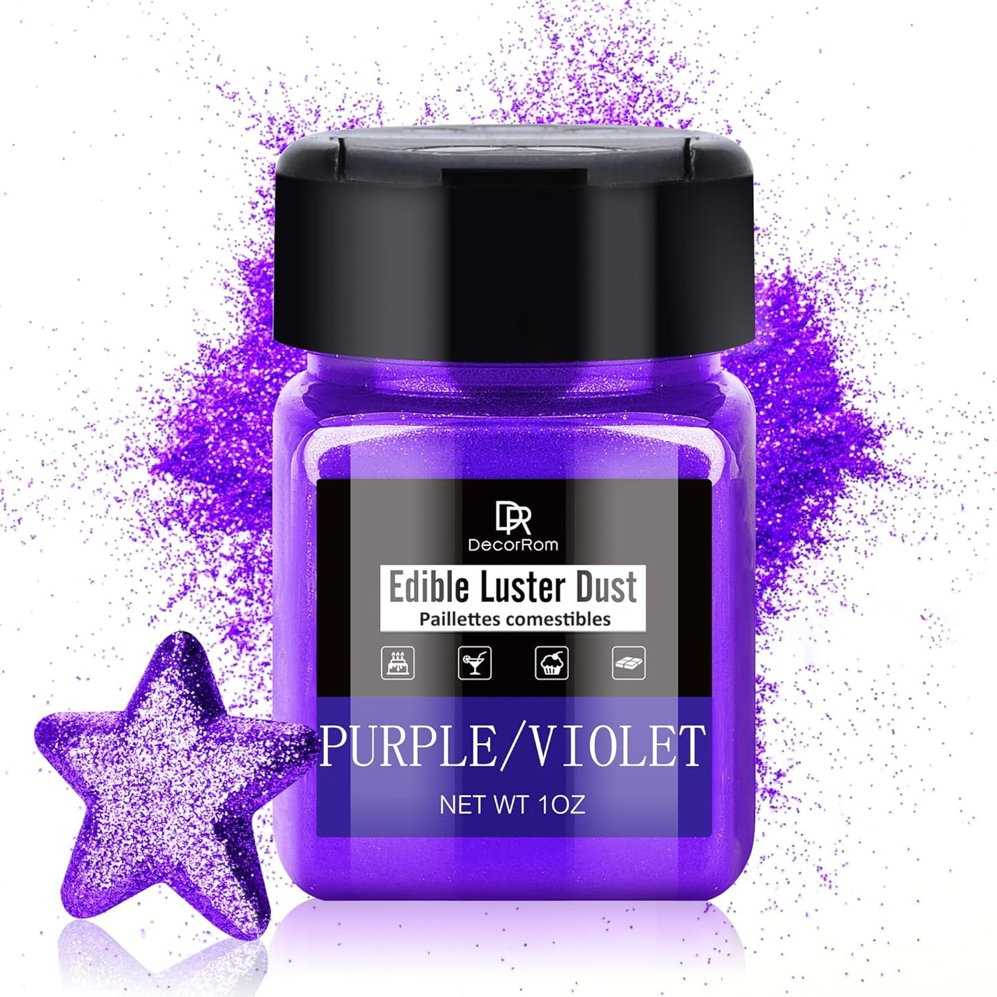 Edible Glitter - 1oz Luster Dust Edible Food Grade Glitter for Cocktail, Cake Decorating, Baking, Drinks - Shimmer Dust Powder, Metallic Food Coloring Powder for Icing, Fondant, Candy, Cookie (Purple)