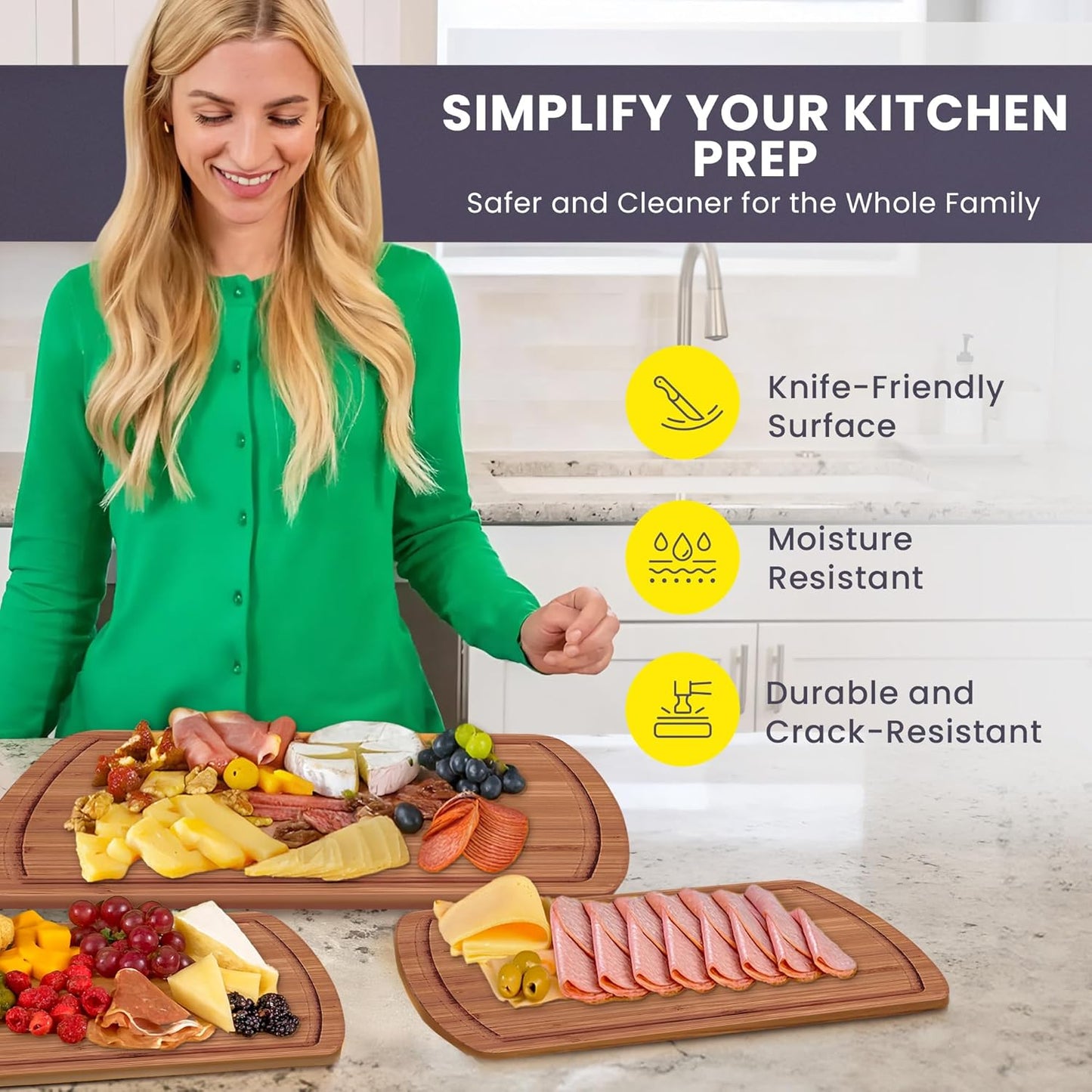 Bamboo Cutting Board Set of 3 - Dark