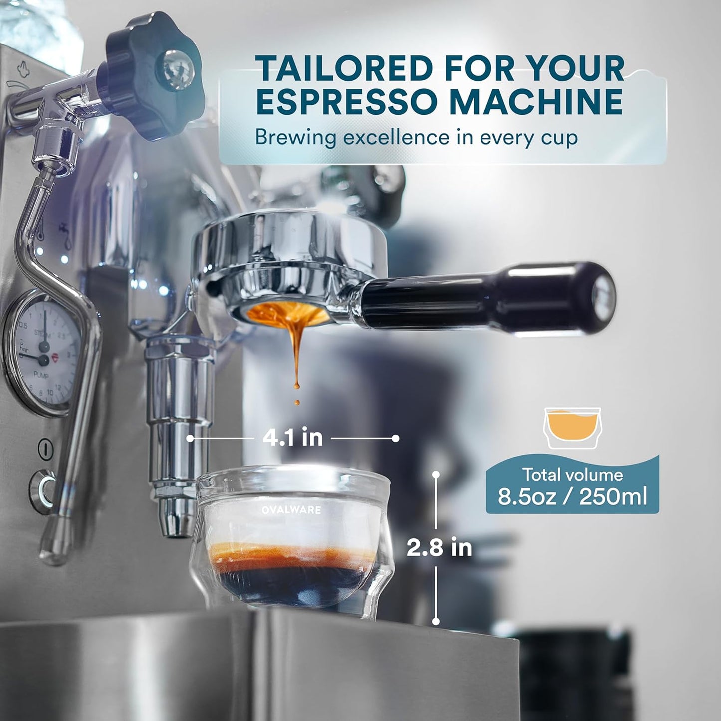 ovalware 8.5oz Double Wall Latte Cups, Latte Set of 2 - Latte Glasses for Cold & Hot Drink, Palm-Sized Cups with Wide Rim for Artistic Designs - Frost White