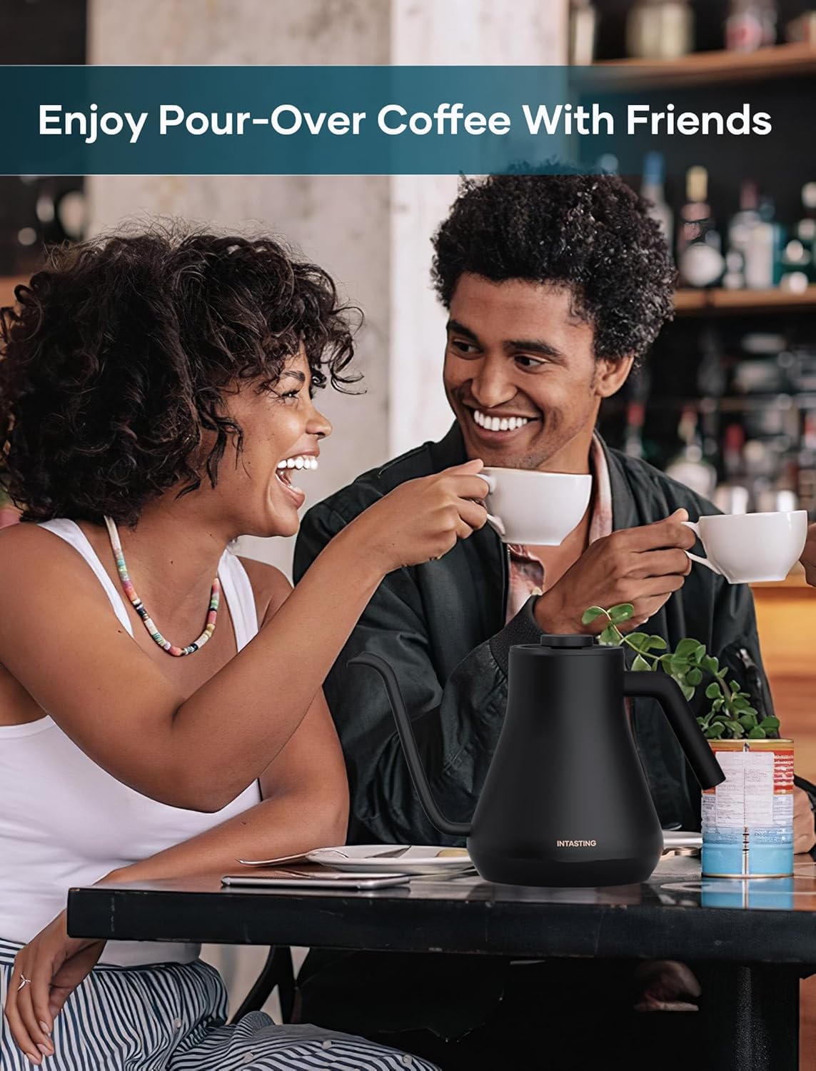 Electric Kettle, INTASTING Professional Gooseneck Kettles, 0.9L/30oz, 0.65mm Ultra-Fine Spout, Precise Water Flow Control, 304 Stainless Steel Inner, Auto Shut-Off, Boil Dry Protection, Matte Black