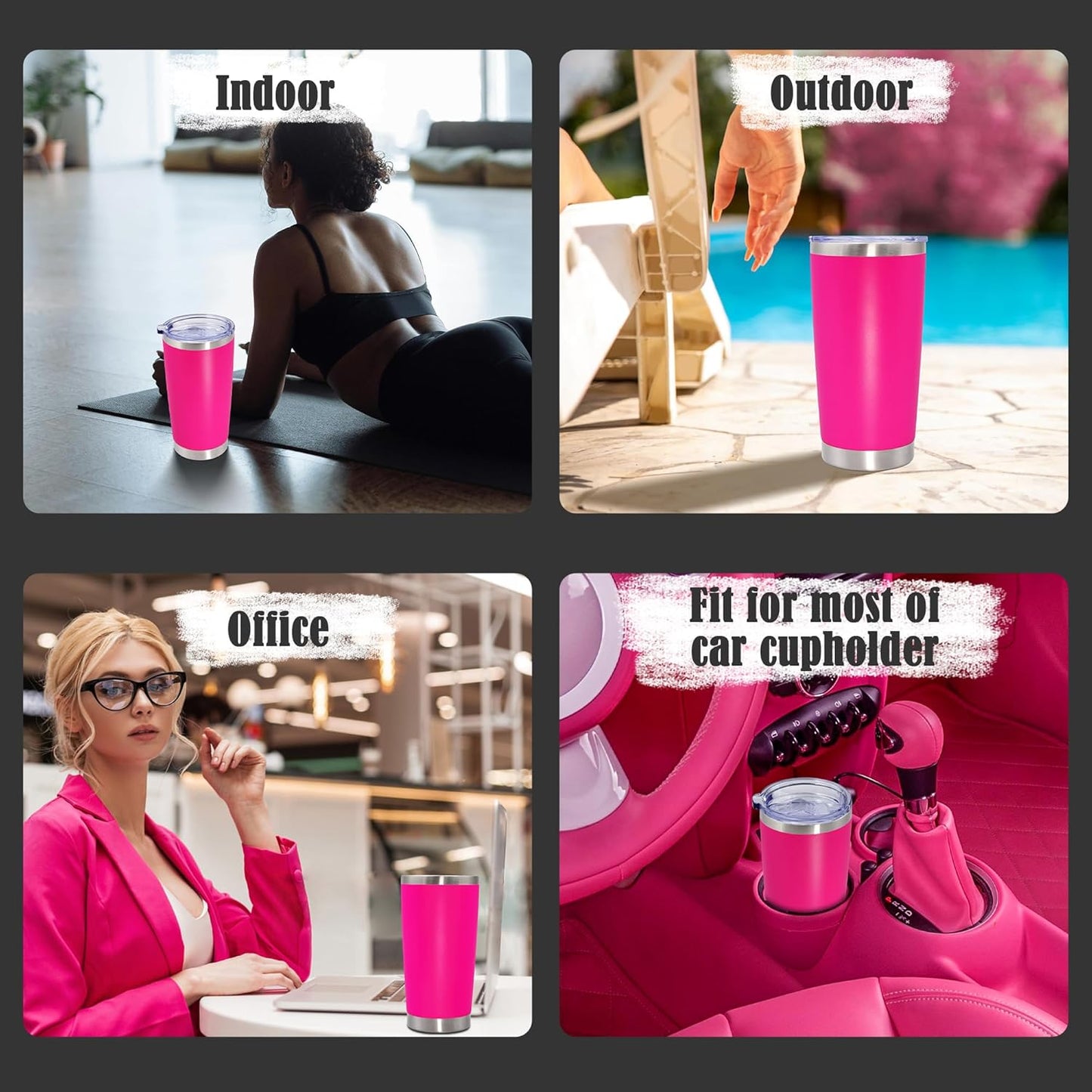 20 oz Tumbler Coffee Tavel Tumblers Bulk with Lid Stainless Steel Double Wall Vacuum Insulated Mug Powder Coated Cups fit Car Cupholder for Hot and Cold - Hot Pink, 12Pack