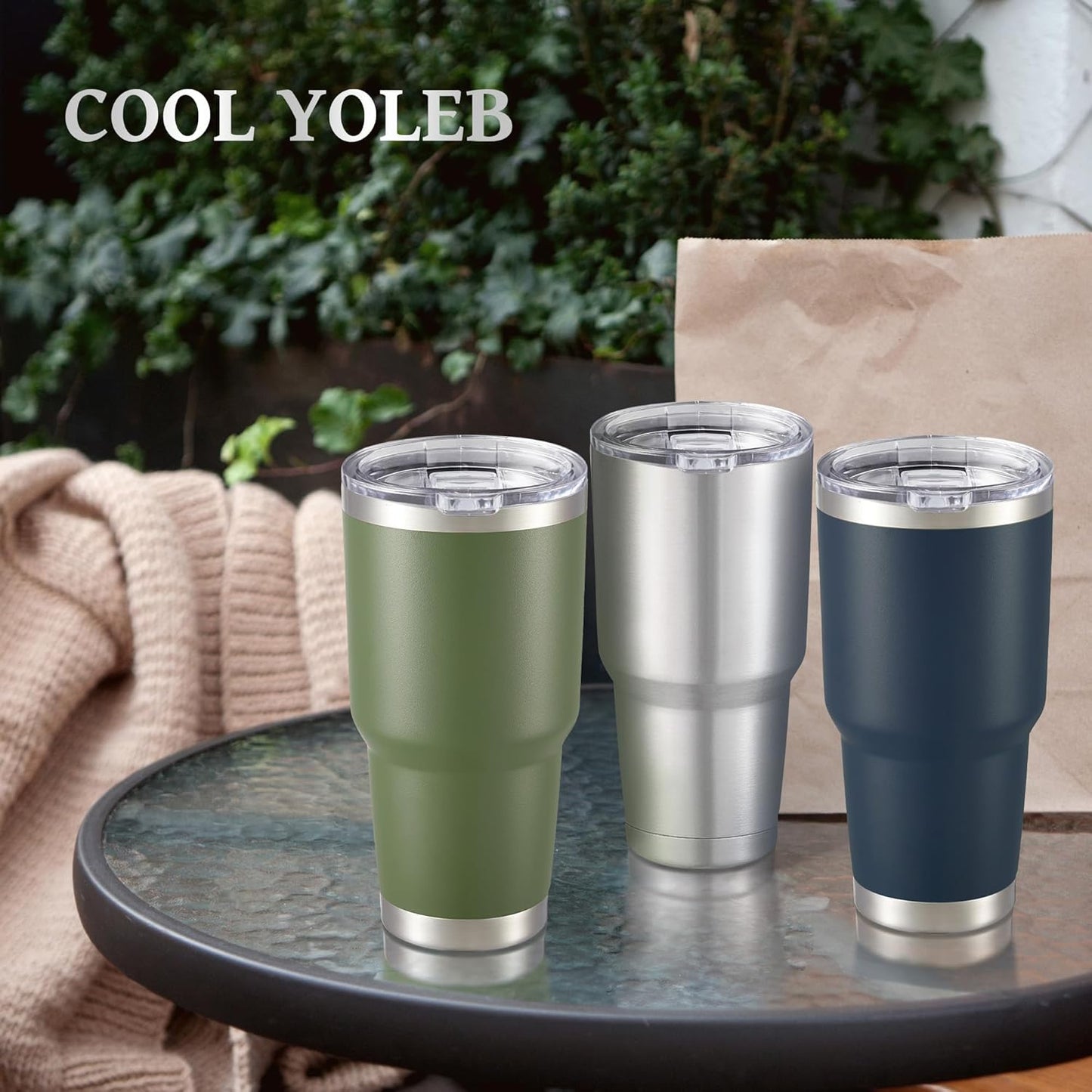 30 oz Tumbler with Lid Stainless Steel Tumblers Bulk Vacuum Insulated Cup Reusable Powder Coated Travel Mug Double Wall Leak Proof Cups Keep Cold Drinks for 12 Hours Stainless, Set of 4