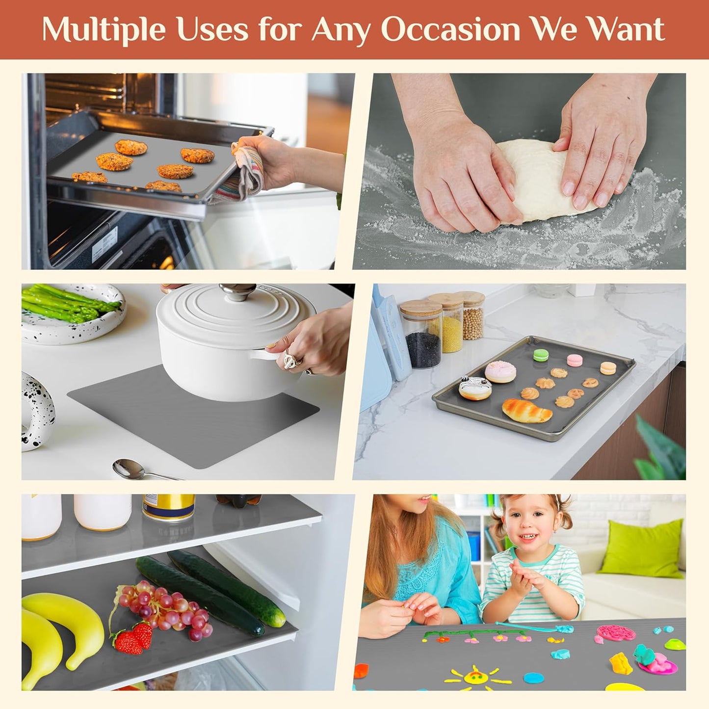 Silicone Baking Mat, 12 IN x 10 FT Free Cutting Baking Sheet, Non-Stick Reusable Dough & Pastry Mat, Non-Slip Silicone Mat Roll for Air Fryer Liner, Freeze Dryer, Oven Baking Pan, Kitchen Counter