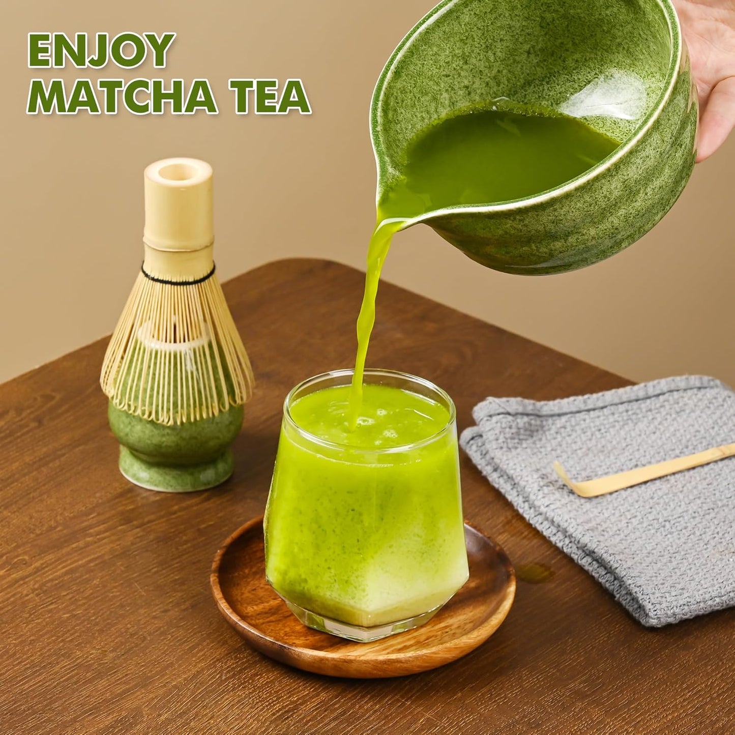Matcha Whisk Set-Japanese Matcha Tea Kit includes Matcha Bowl with Spout,Matcha Whisk,Holder,Scoop,Sifter,Matcha Set for Making Matcha Latte,Tea Ceremony,Gifts for Family for Christmas Birthday
