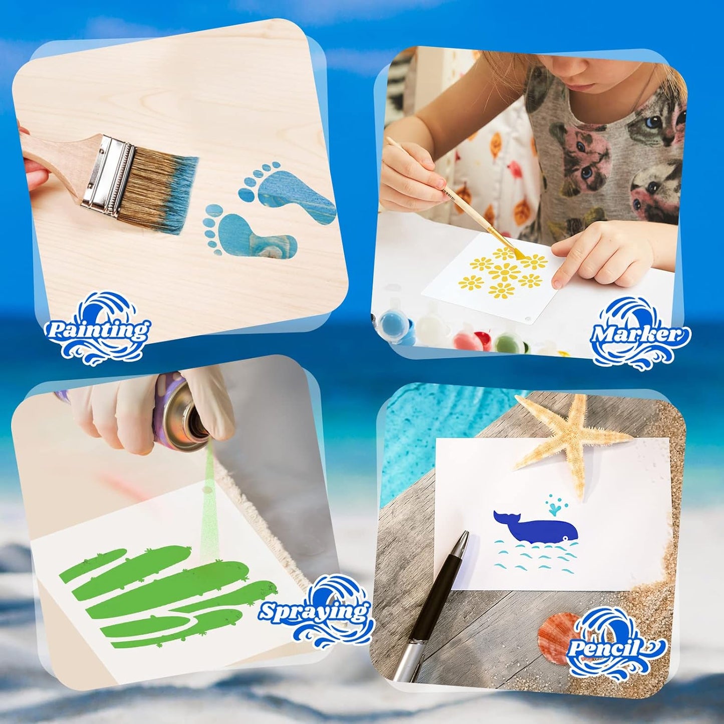 100 Pcs Stencils for Painting on Wood Reusable Stencil Crafts Drawing Templates Holiday Wall Paper for DIY Scrapbook Home 2 x 2 Inch(Hawaiian Style)