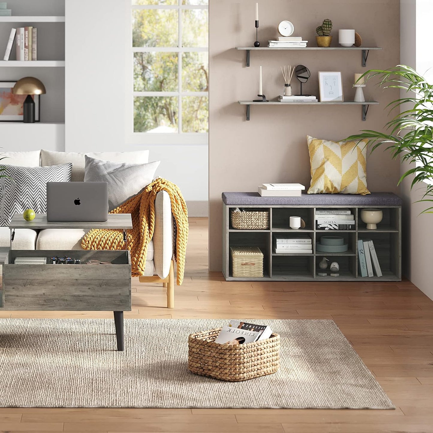 DINZI LVJ Long Wall Shelves, 39.4Inch Wall Mounted Shelves Set of 2, Easy-to-Install, Wall Storage Ledges with Sturdy Metal Brackets for Living Room, Bathroom, Bedroom, Kitchen, Grey Wash