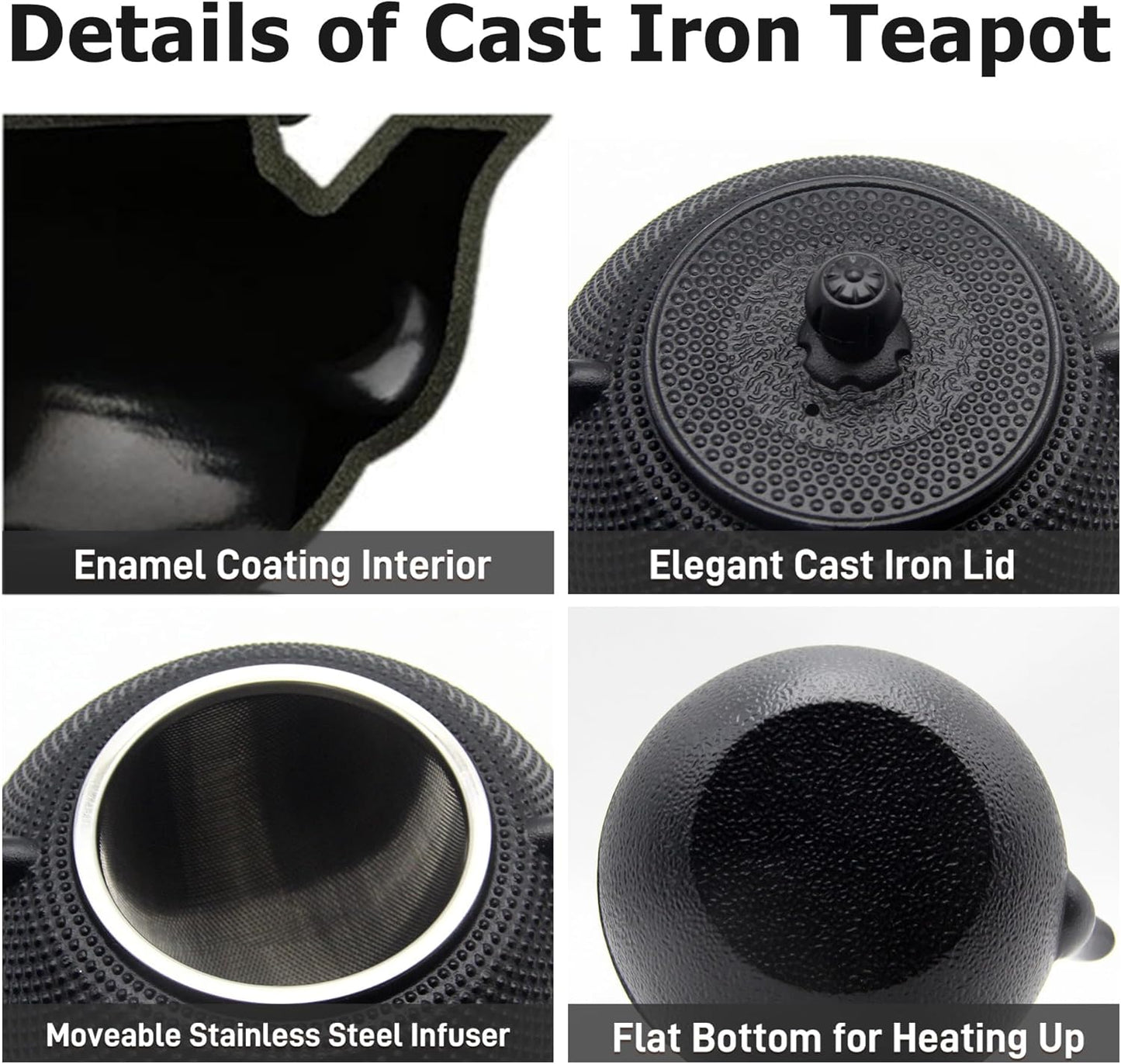 40.6oz Cast Iron Teapot, Japanese Tetsubin Tea Kettle for Stovetop Safe, Black Cast Iron Tea Kettle with Infuser for Loose Leaf, Tea Pot with Enameled Interior, Gift for Tea Lovers