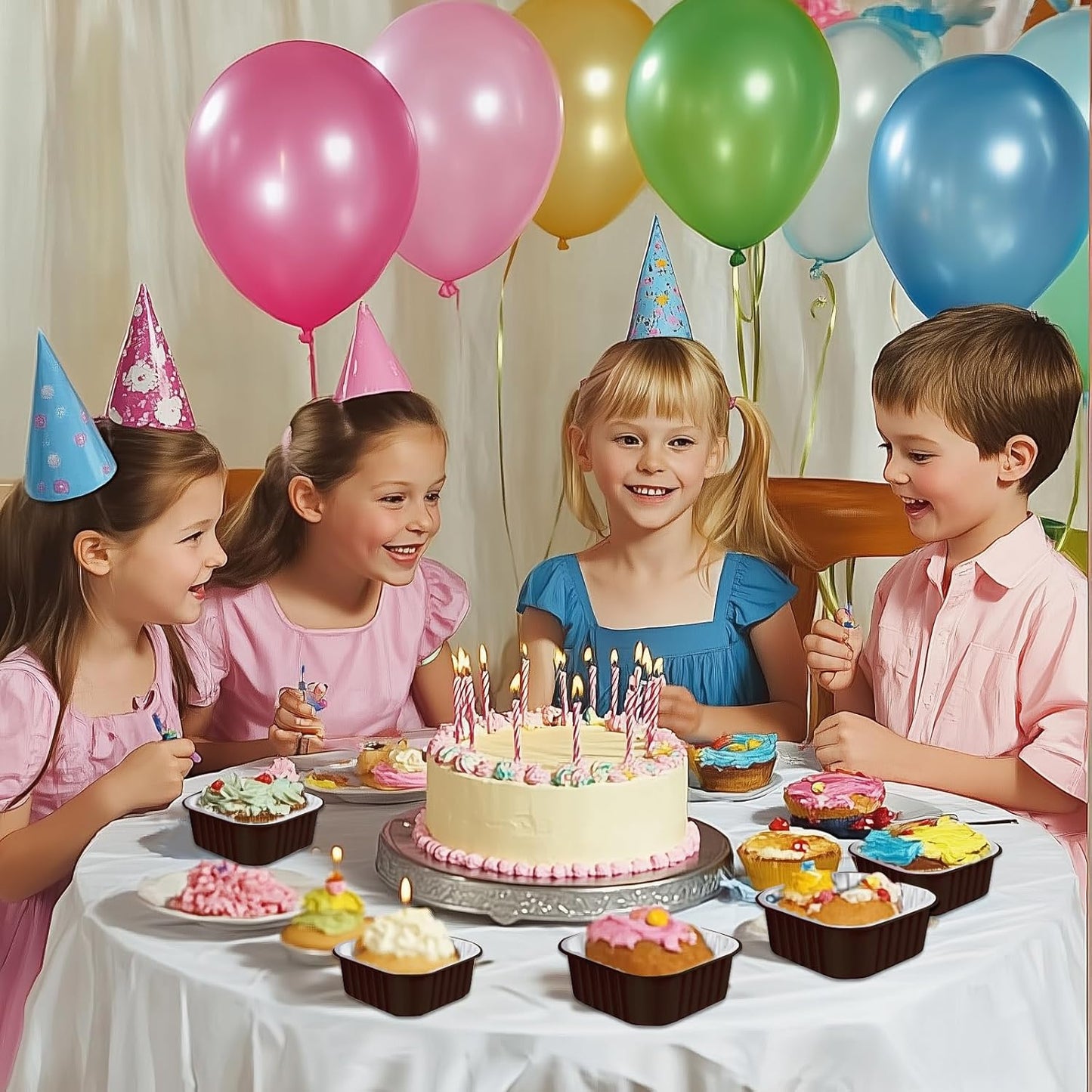 100 Pack Square Mini Cake Pans with Lids,Mini Loaf Pans with Lids,Aluminum Foil Baking Cups,Disposable Ramekins Cupcake Cups,Dessert Cups for Wedding Birthday Party Picnics,5oz (Coffee)