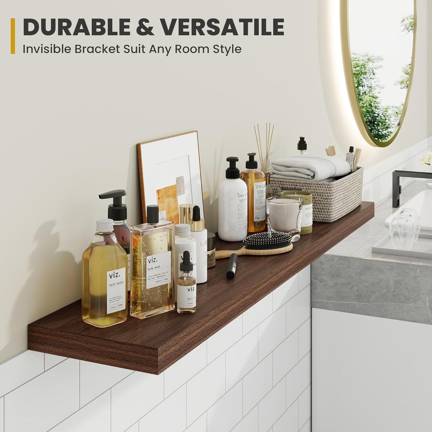 30 Inch Floating Shelves, 9.3" Deep Floating Shelf Wall Mounted, 30" Wall Shelves, Rustic Deep Bookshelf, Large Display Shelves & Storage Shelves for Bedroom, Living Room, Walnut, Set of 2