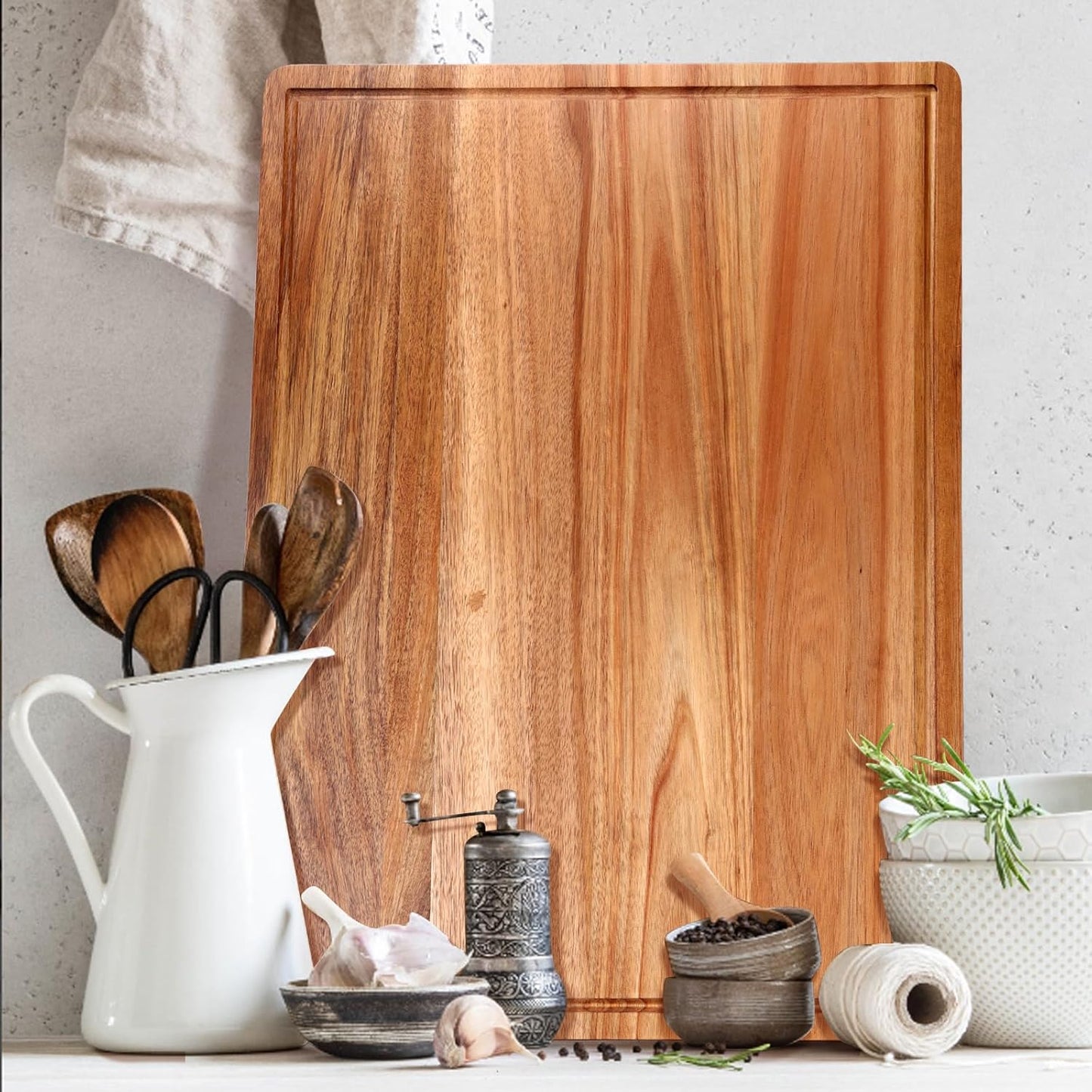 24"x18" XXL Extra Large Acacia Wood Cutting Boards for Kitchen Meat Big Wooden Cheese Charcuterie Board Hardwood Solid Chopping Board Bread Thick Olive Butcher Block Giant Turkey Serving Carving Board