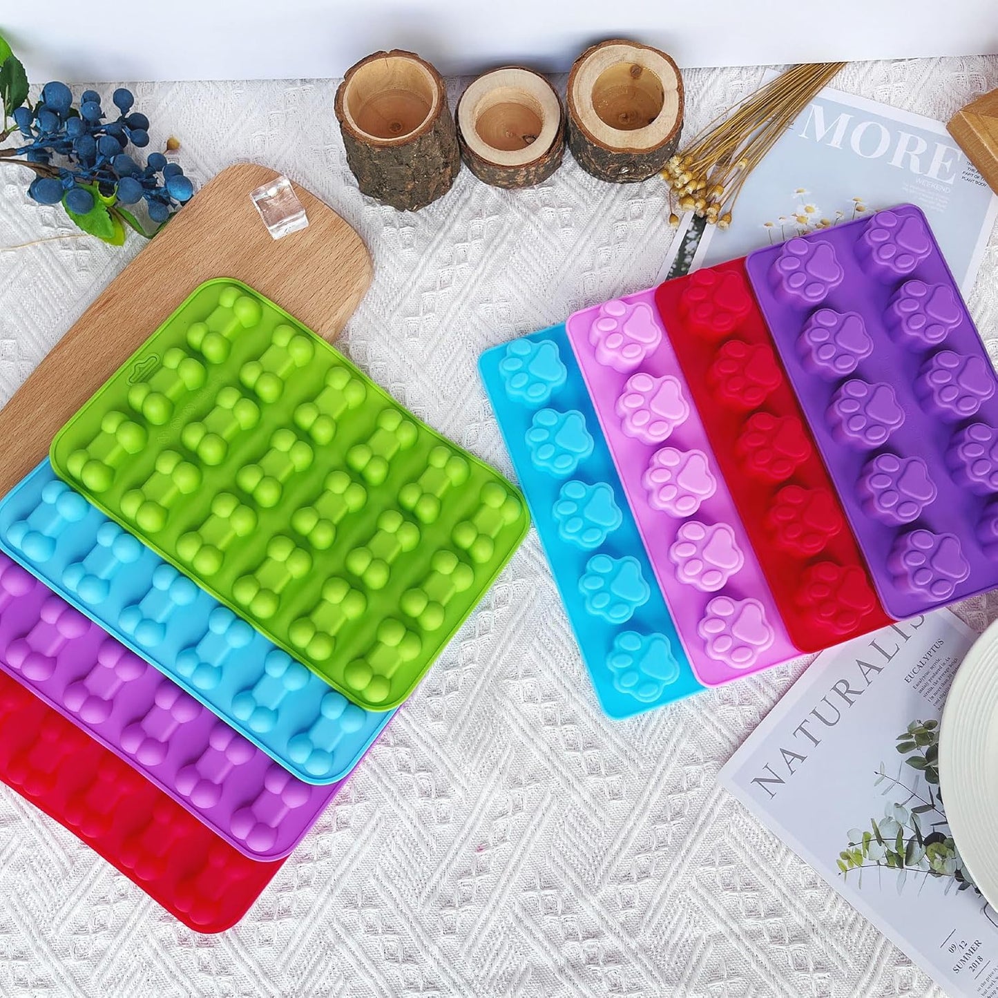 8PCS Silicone Molds Puppy Dog Paw and Bone Shape, Reusable Silicone Chocolate Molds, Non-Stick gummy molds, Dog Treat Molds, Used for Chocolate, Candy,Pudding, Jelly,Ice Cube,Biscuits