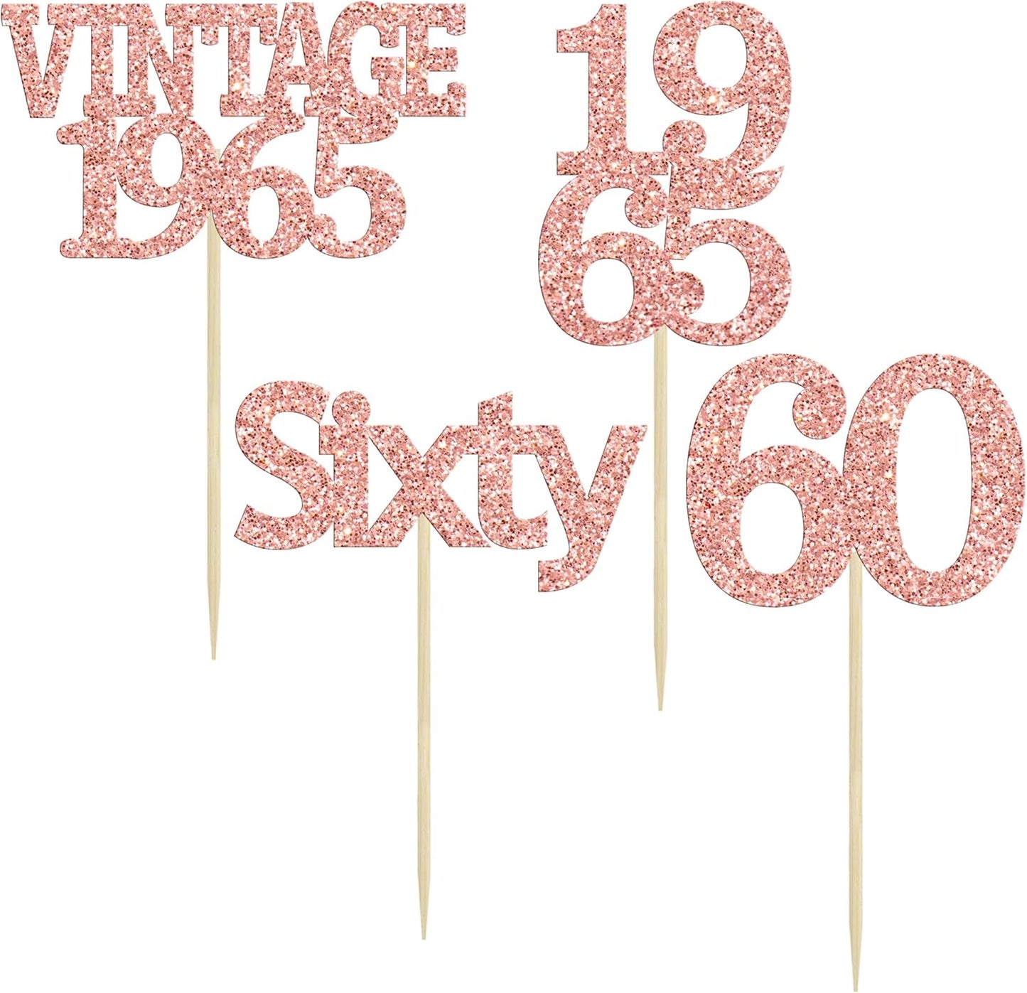Gyufise 24Pcs 60th Birthday Cupcake Toppers Cheers to 60 Fabulous Sixty Cupcake Picks Vintage 1965 Decorations for 60th Birthday Wedding Anniversary Party Cake Decorations Supplies Rose Gold