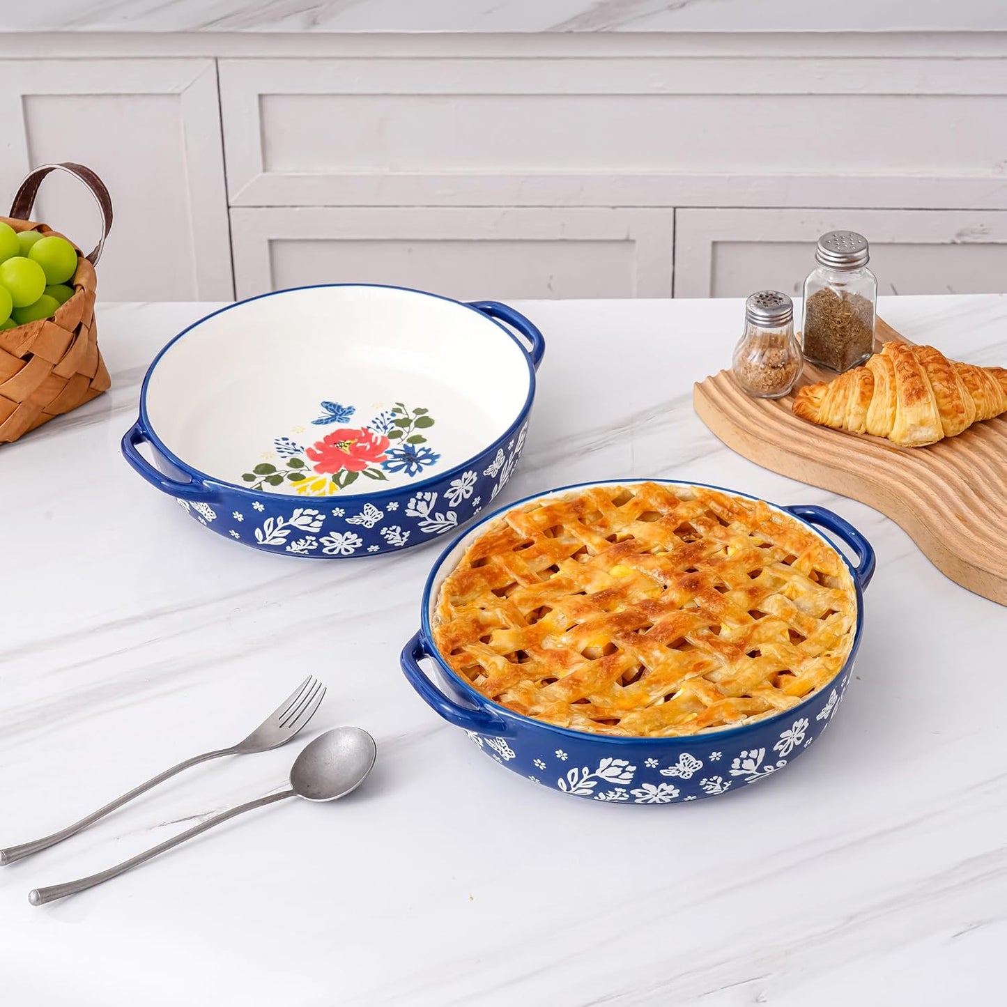 Wisenvoy Pie Pan Ceramic Pie Dish 9.8 Inches Pie Plate Porcelain Deep Dish Pie Pan Non-Stick Pie Pans