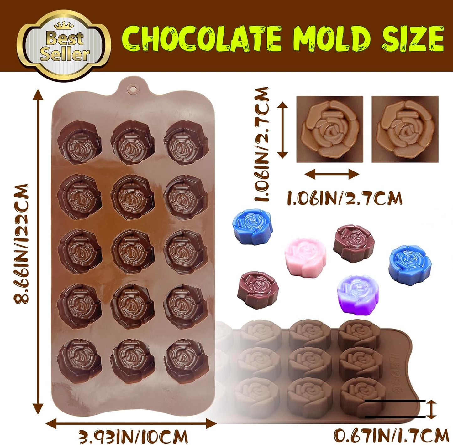 Rose Flower Shaped Silicone Chocolate Molds,BPA Free & Non-stick Silicone Tray for Hard Candy Caramels Jello Gummy Truffles Ice Cubes Soap - 4 Pack
