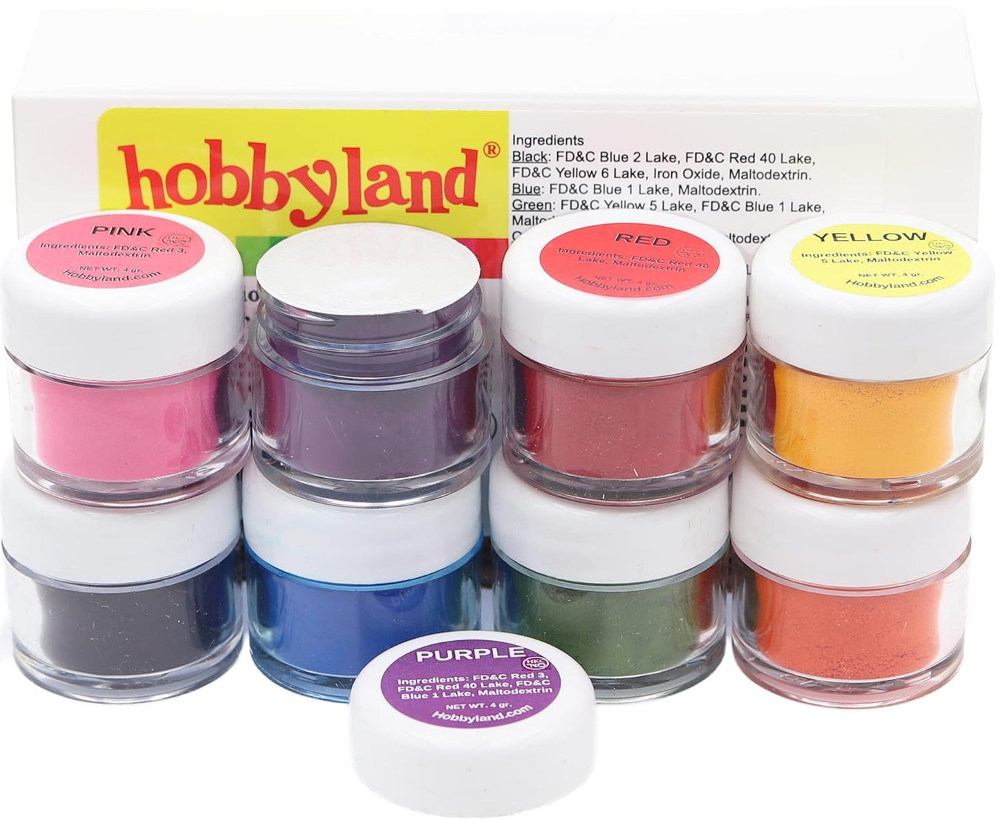 Hobbyland Powder Food Color Kit, Professional Powder Food Coloring Set, 8 Colors, 4 Gram Jars