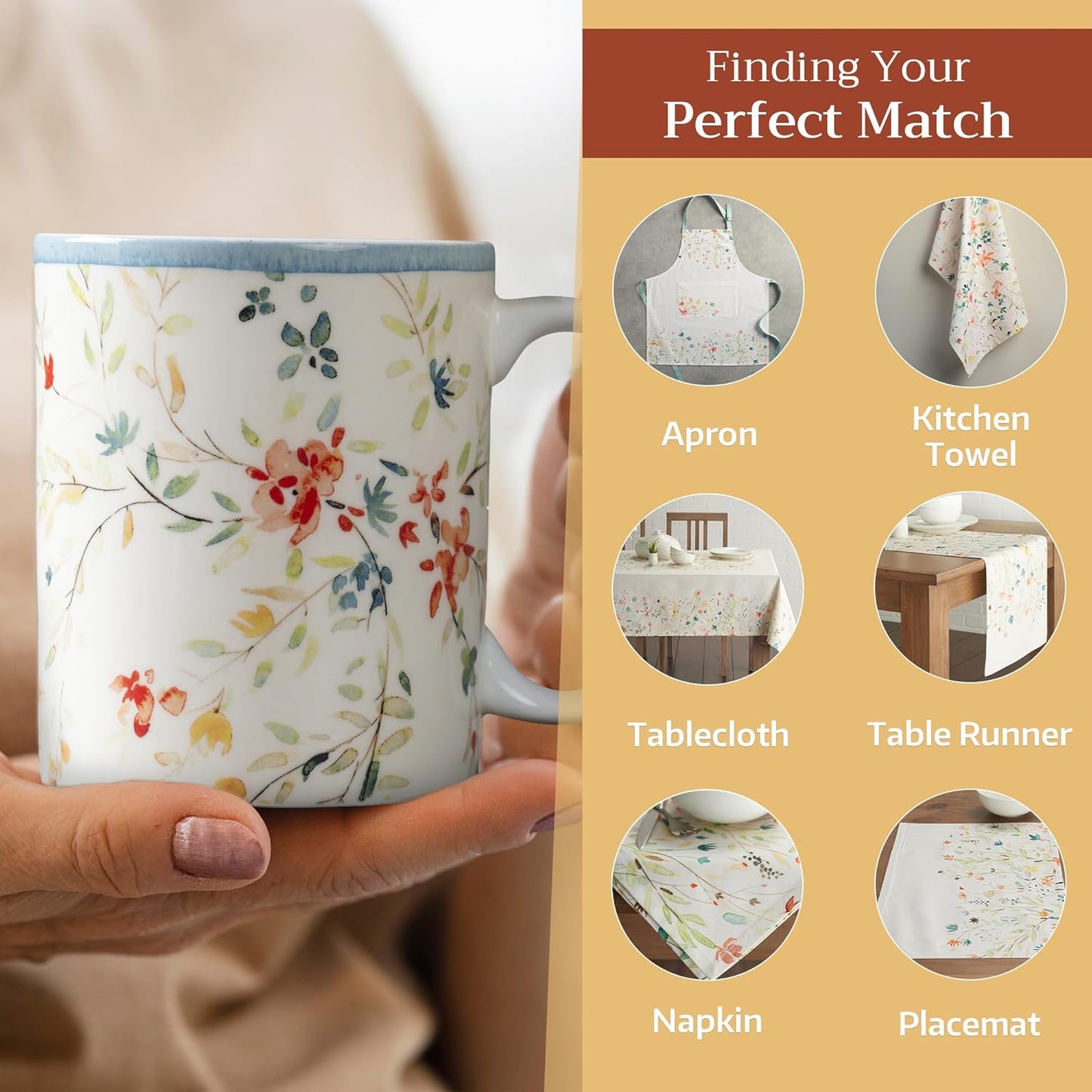 Maison d' Hermine Coffee Mug with Handles Fine Bone China Mugs Pack of One Tea Cups for Hot Beverages Cappuccino Latte Home Restaurant Office Perfect for Gift (Colmar - Blue, 12 Ounce)