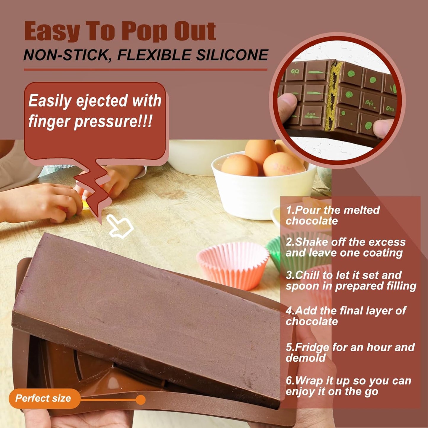 2 Pack Deep Chocolate Bar Molds Silicone,Large Stuffed Dubai Pistachio Deep Bar Moulds Kit 1 Inch Thick Big,for Homemade Making Bar Candy Bar Bpa Free DIY.