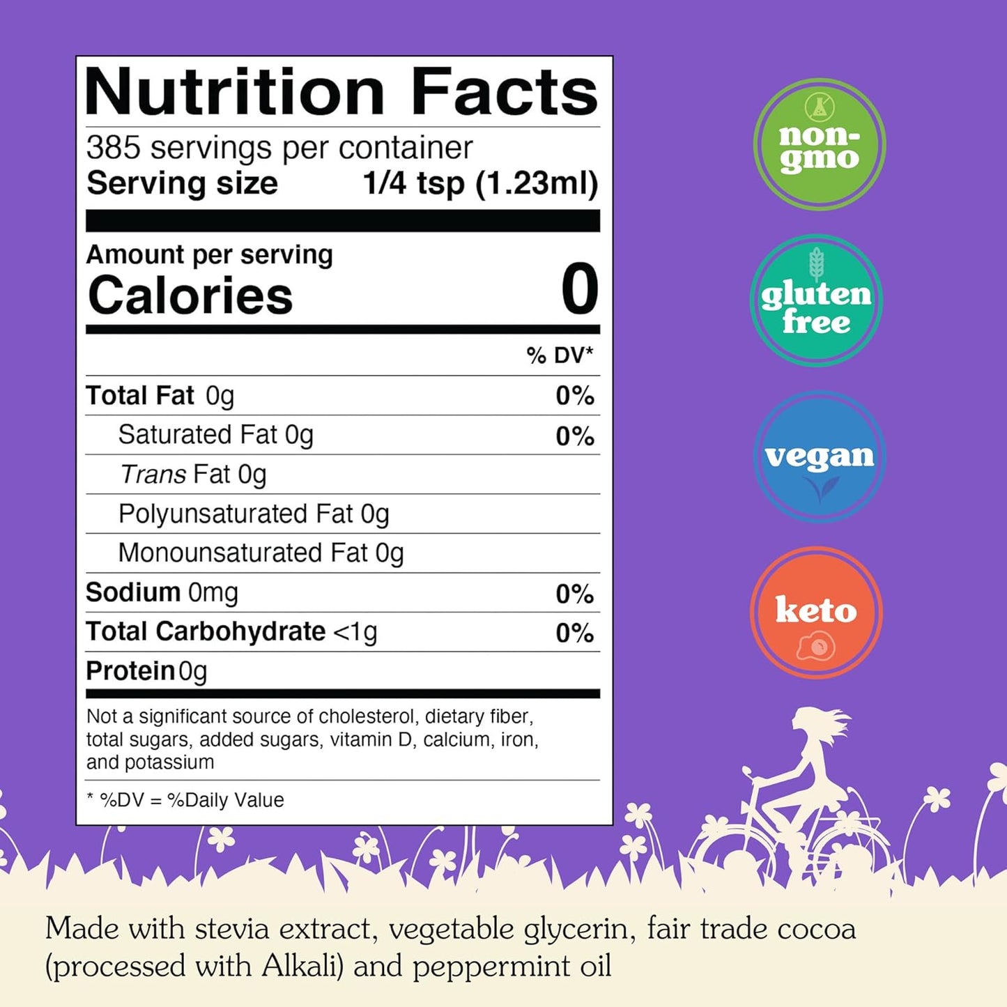 NuNaturals Stevia Syrup, Sugar-Free Sweetener, Plant-Based Sugar Substitute, Zero Calorie, Cocoa Mint Syrup, 16 oz