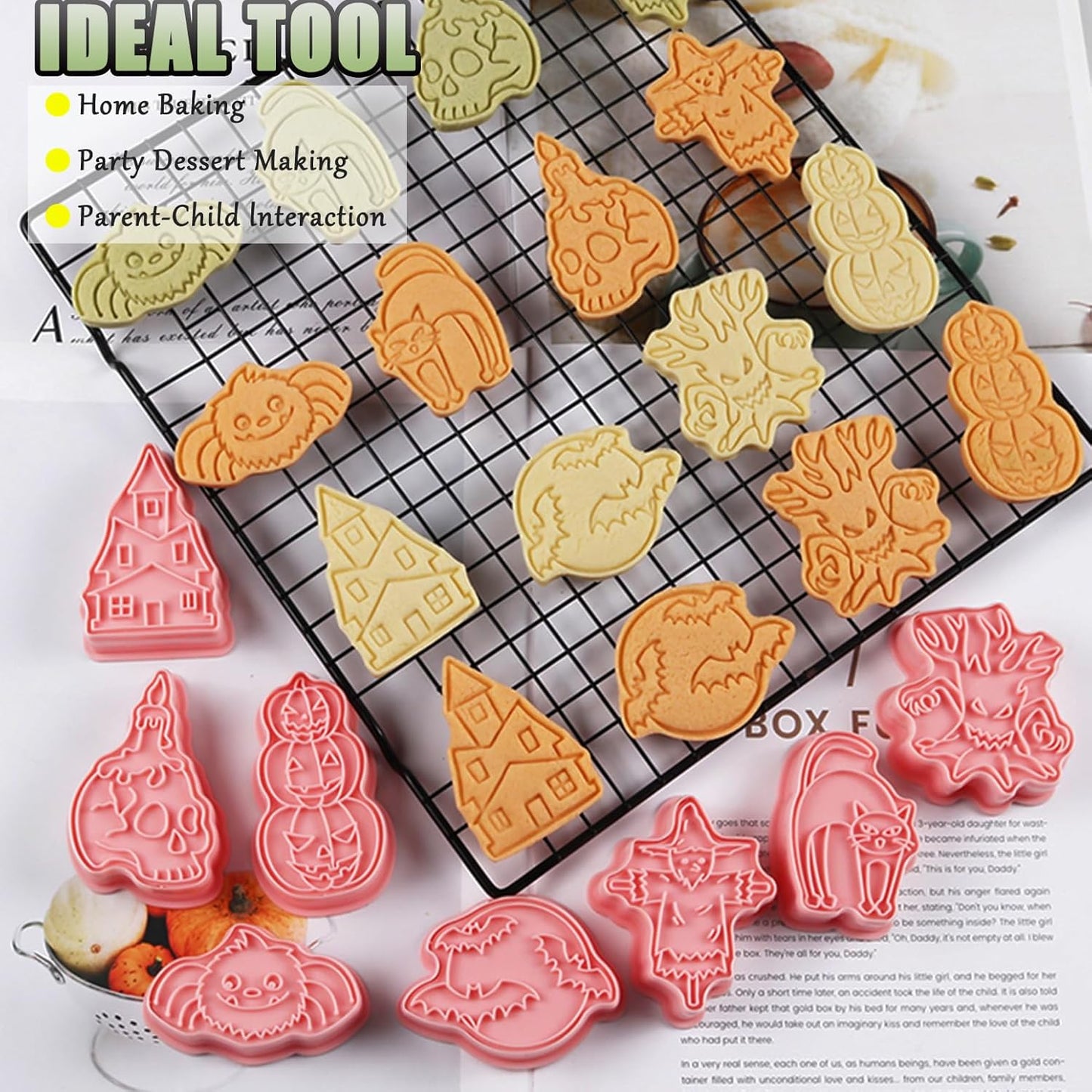 8 Pcs Halloween Cookie Cutters Set Baking Molds 3D Halloween Press type Cookie Cutter for Baking, Fondant, Cheese, and Pastries